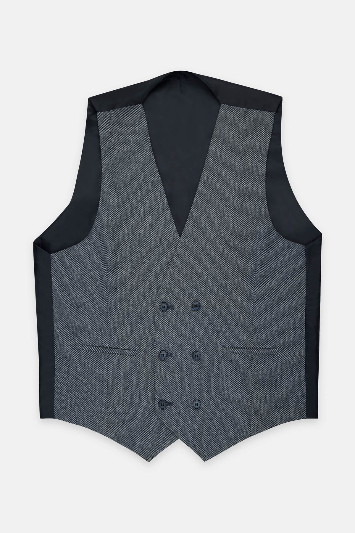 Jacquard Dark Gray Twill Double-Breasted Linen Vest