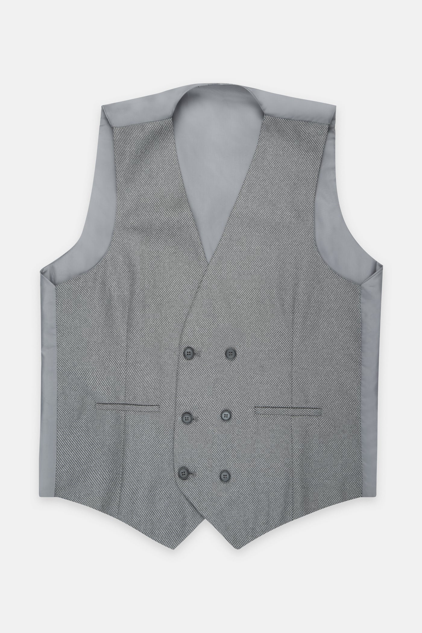 Jacquard Light Gray Twill Double-Breasted Linen Vest