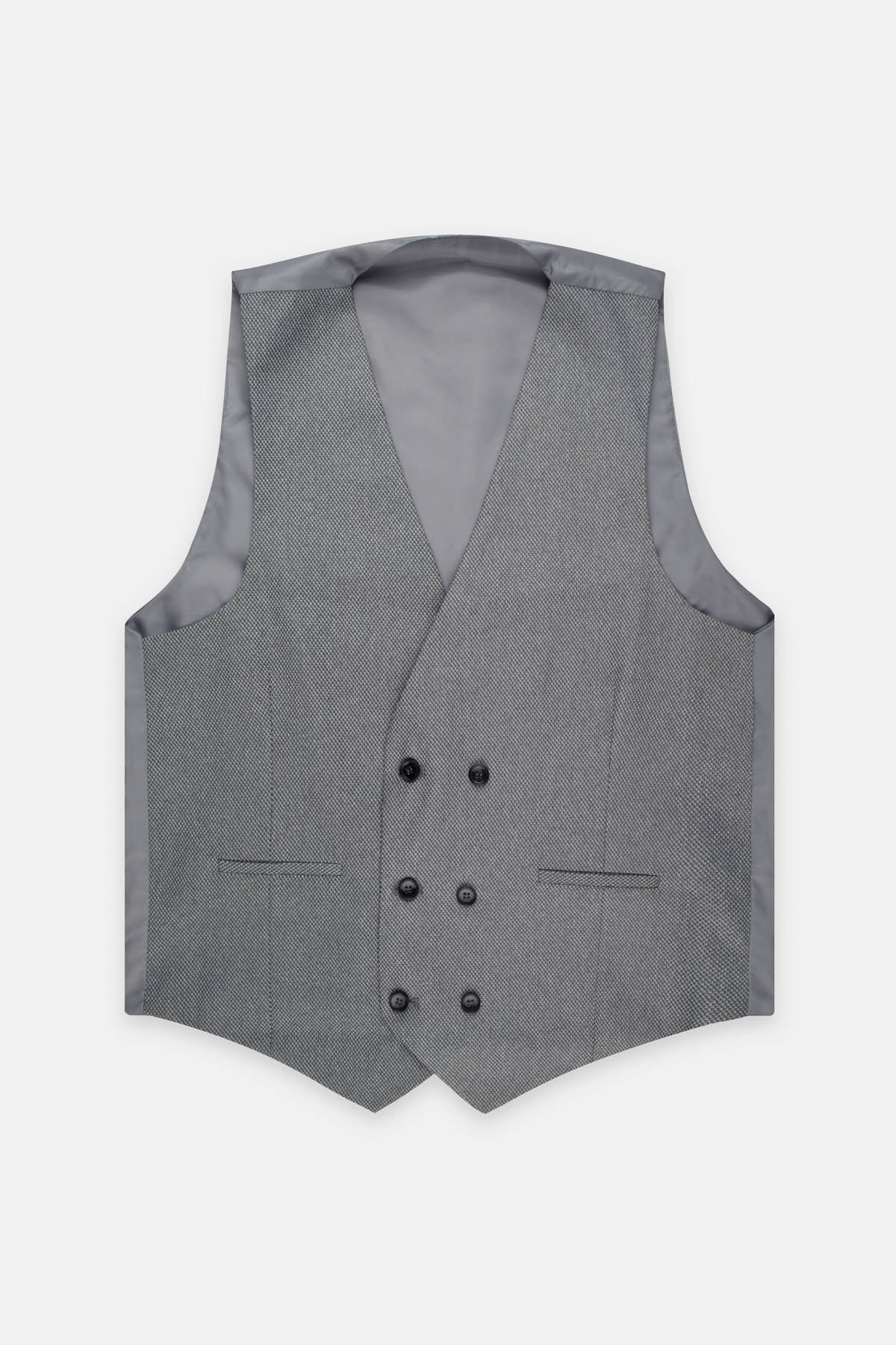 Jacquard Gray Twill Double-Breasted Linen Vest