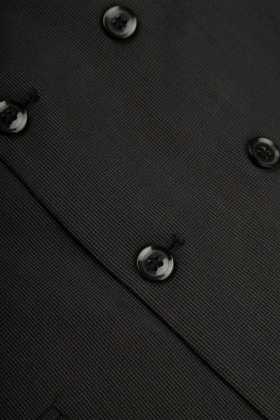 Jacquard Black Twill Double-Breasted Linen Vest