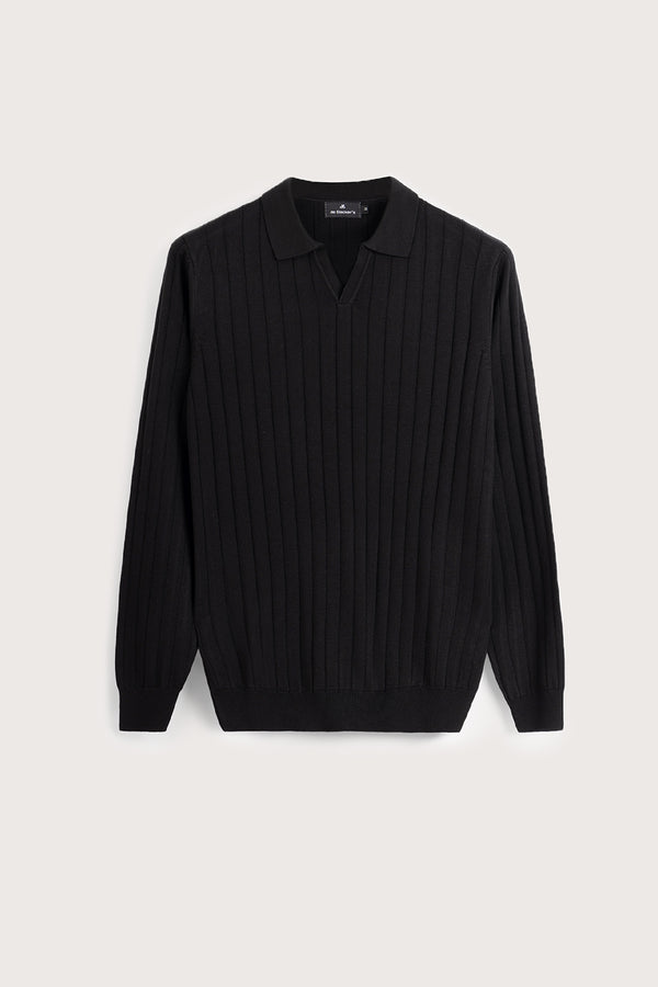 Striped Long Sleeves Black Polo Pullover