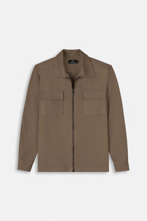 Solid Coffee Zip-Up Over-Shirt