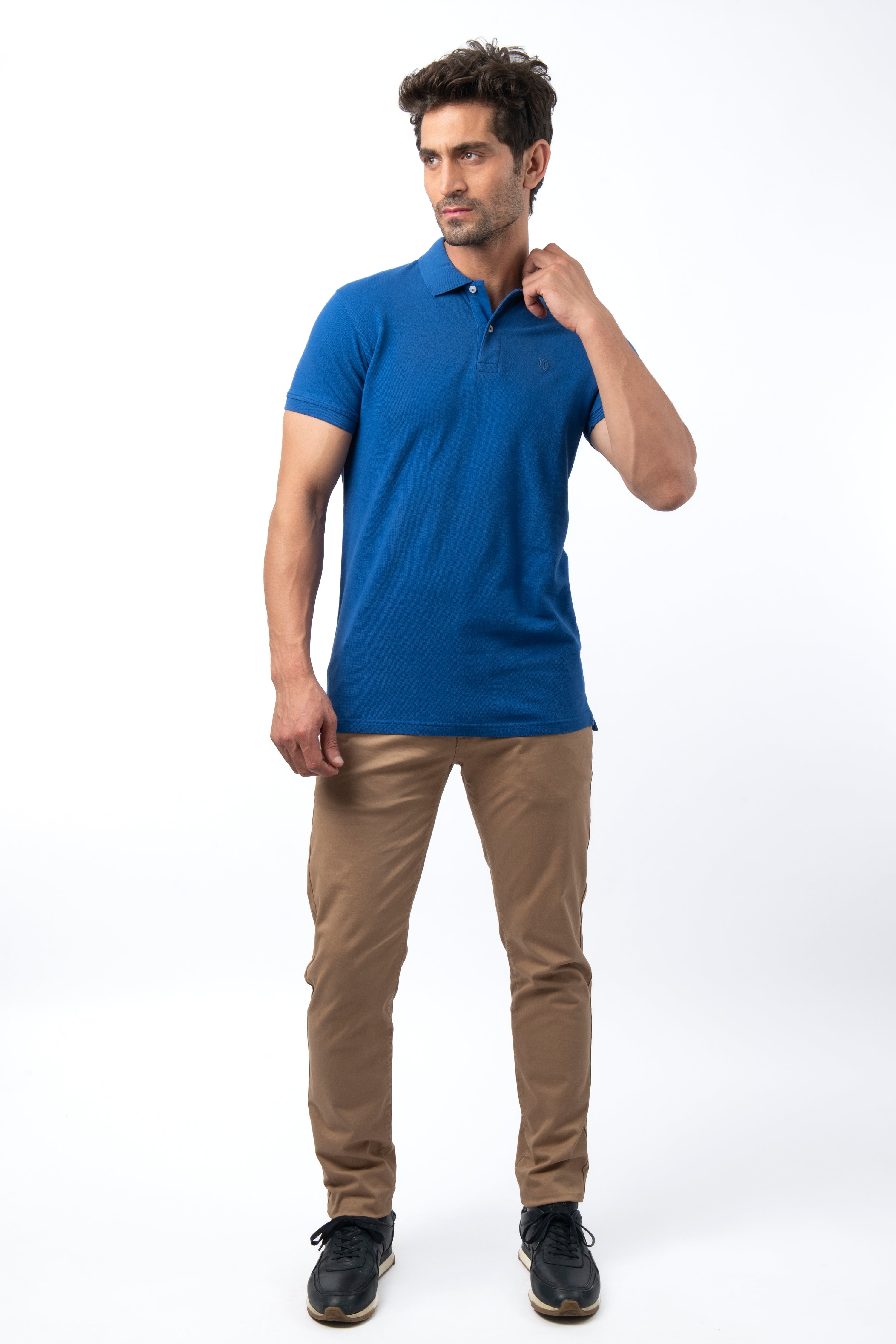 Pique solid Polynesian Blue Cotton Polo