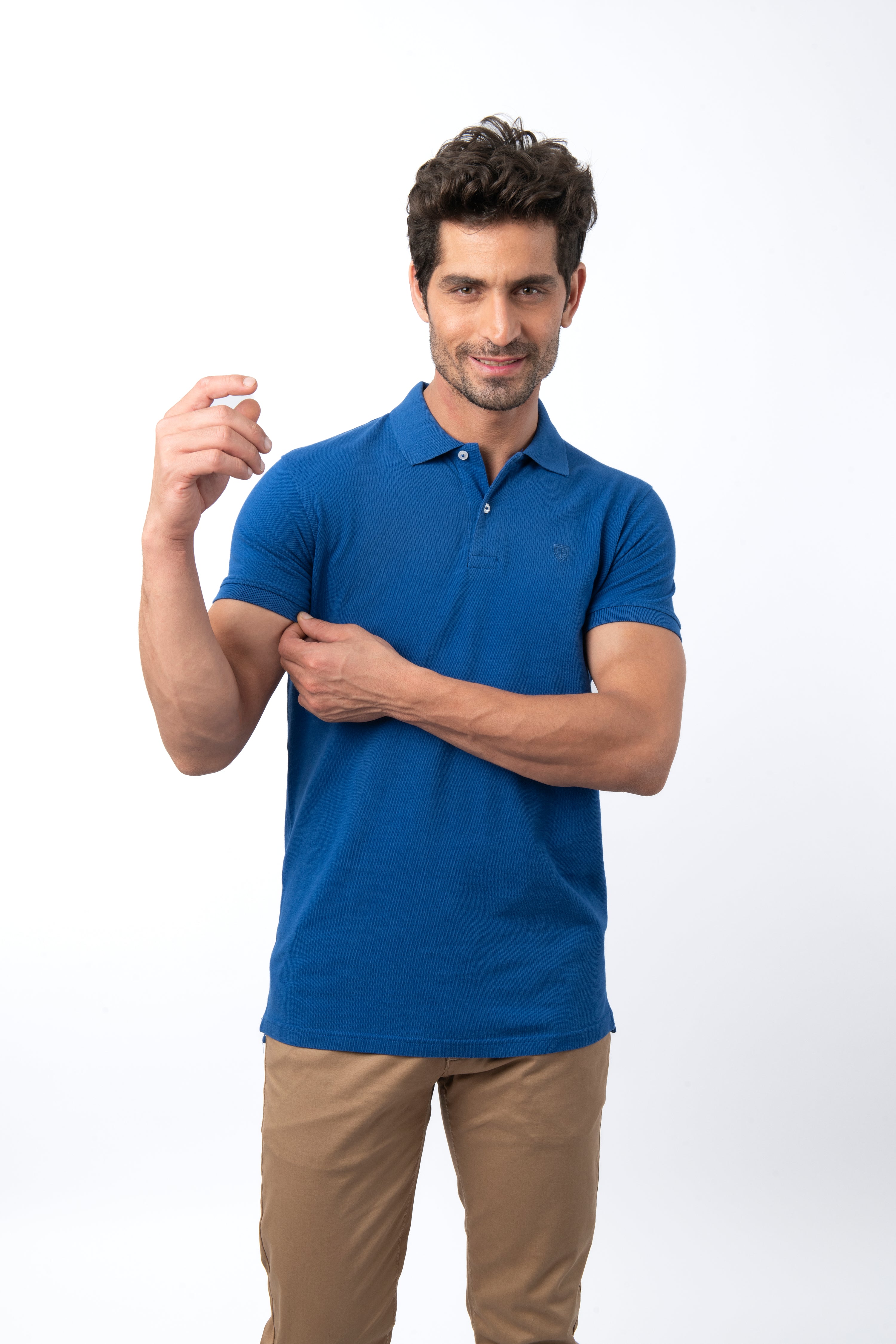 Pique solid Polynesian Blue Cotton Polo