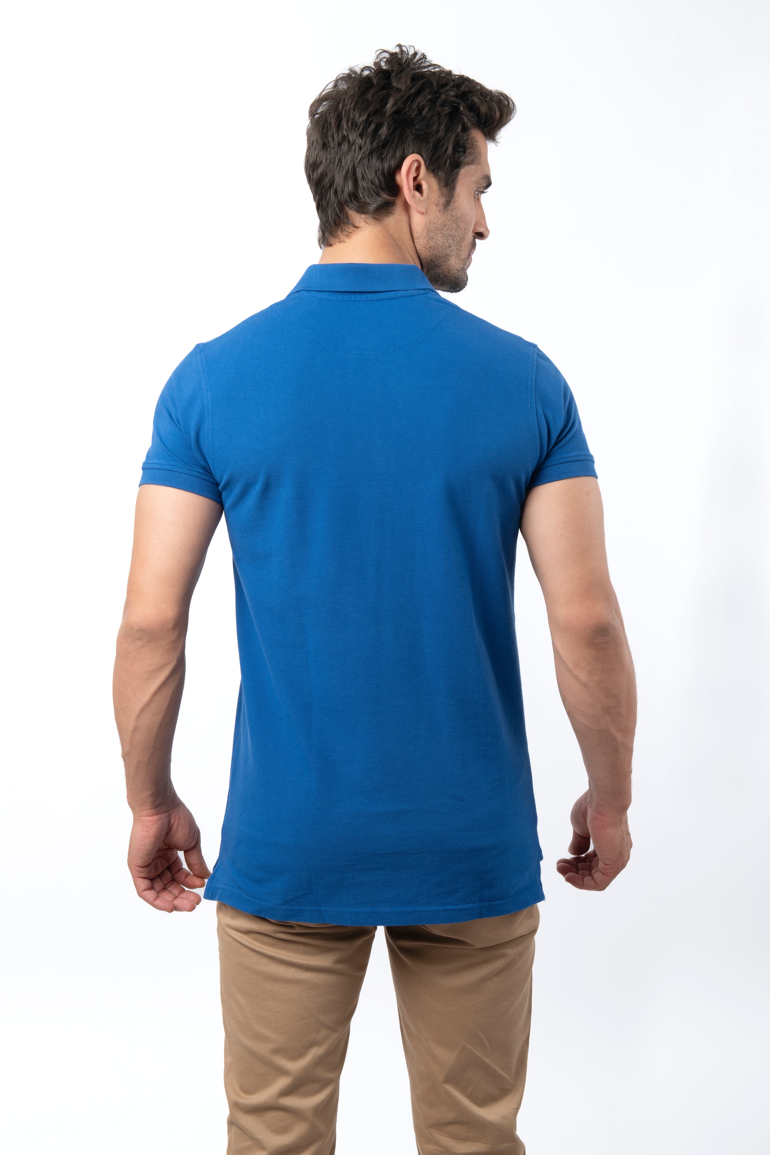 Pique solid Polynesian Blue Cotton Polo