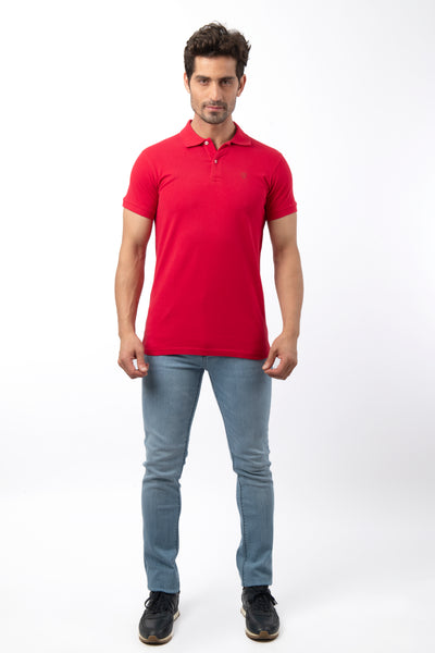 Pique solid Persian Red Cotton Polo