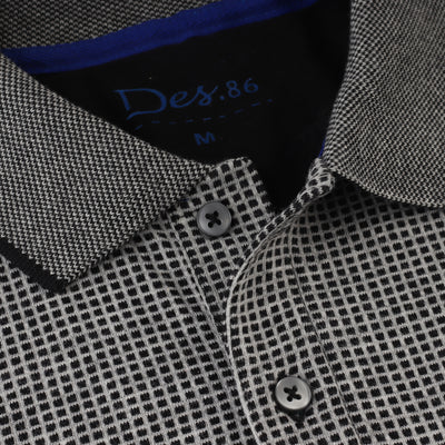 Jacquard Checked Knitted White & Black Cotton Polo