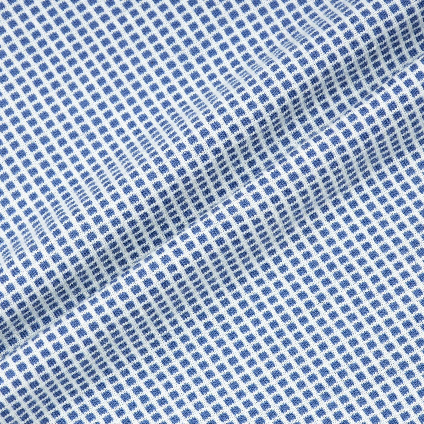 Jacquard Checked Knitted White & Blue Cotton Polo