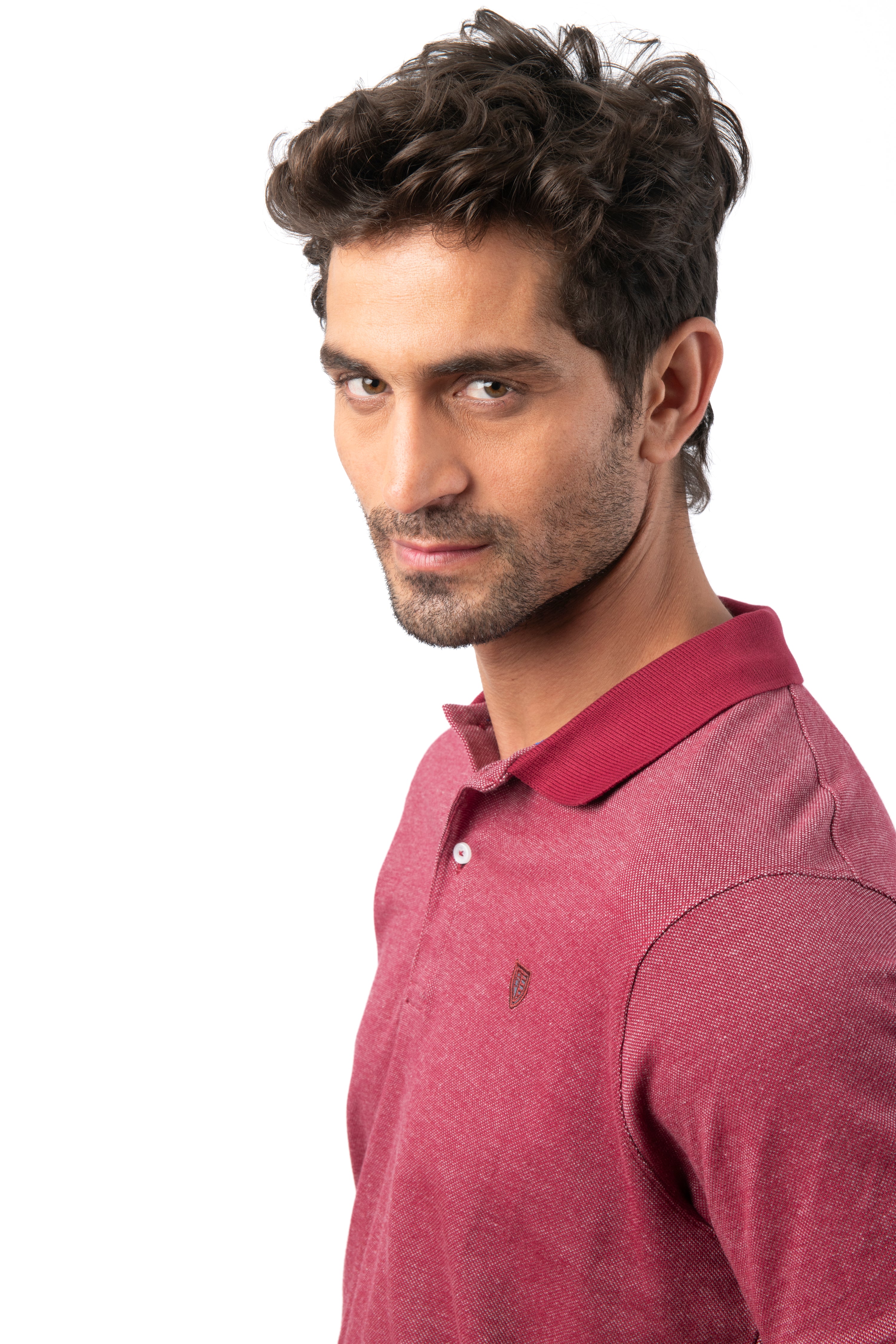 Pique Jacquard Claret Red Cotton Polo