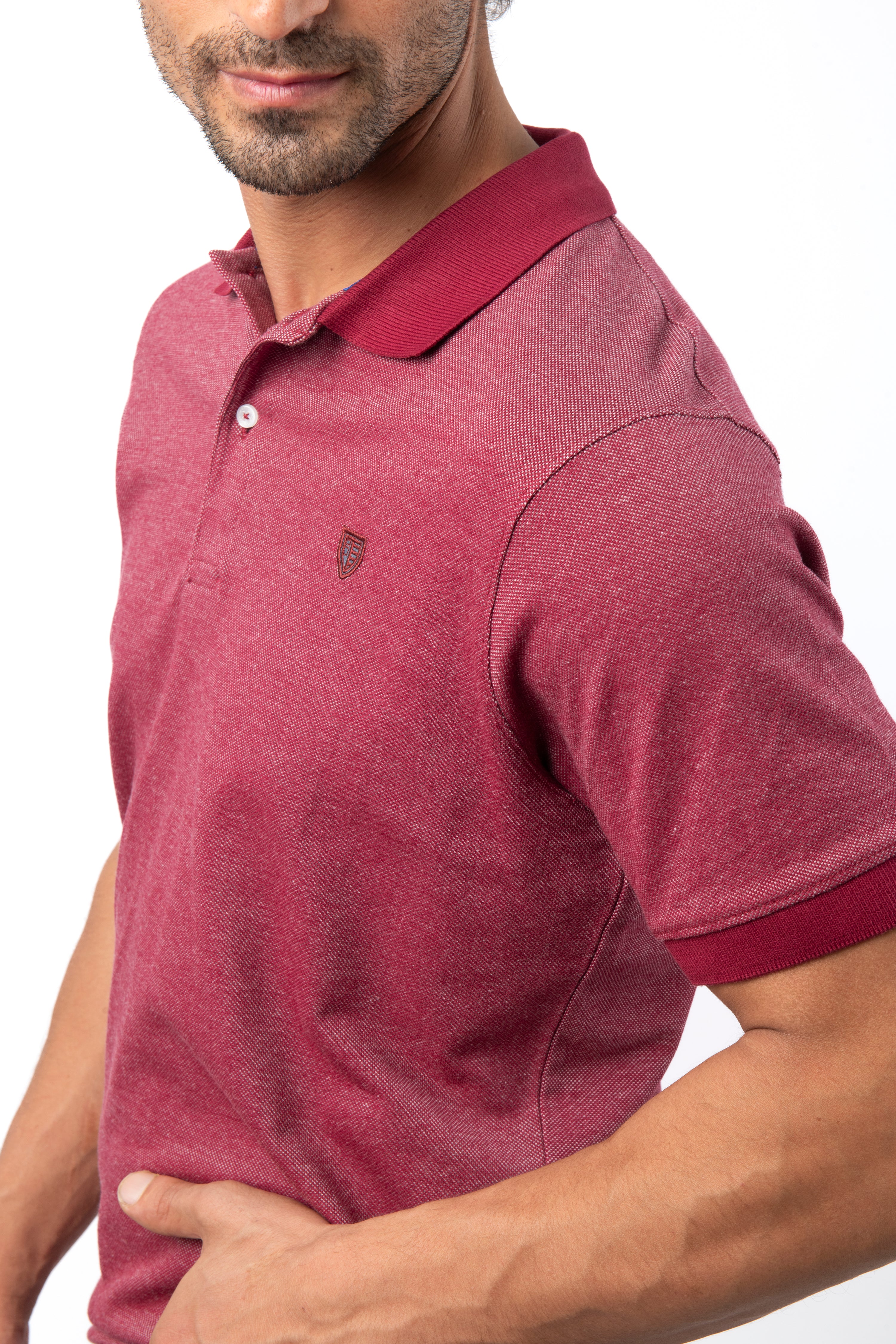 Pique Jacquard Claret Red Cotton Polo