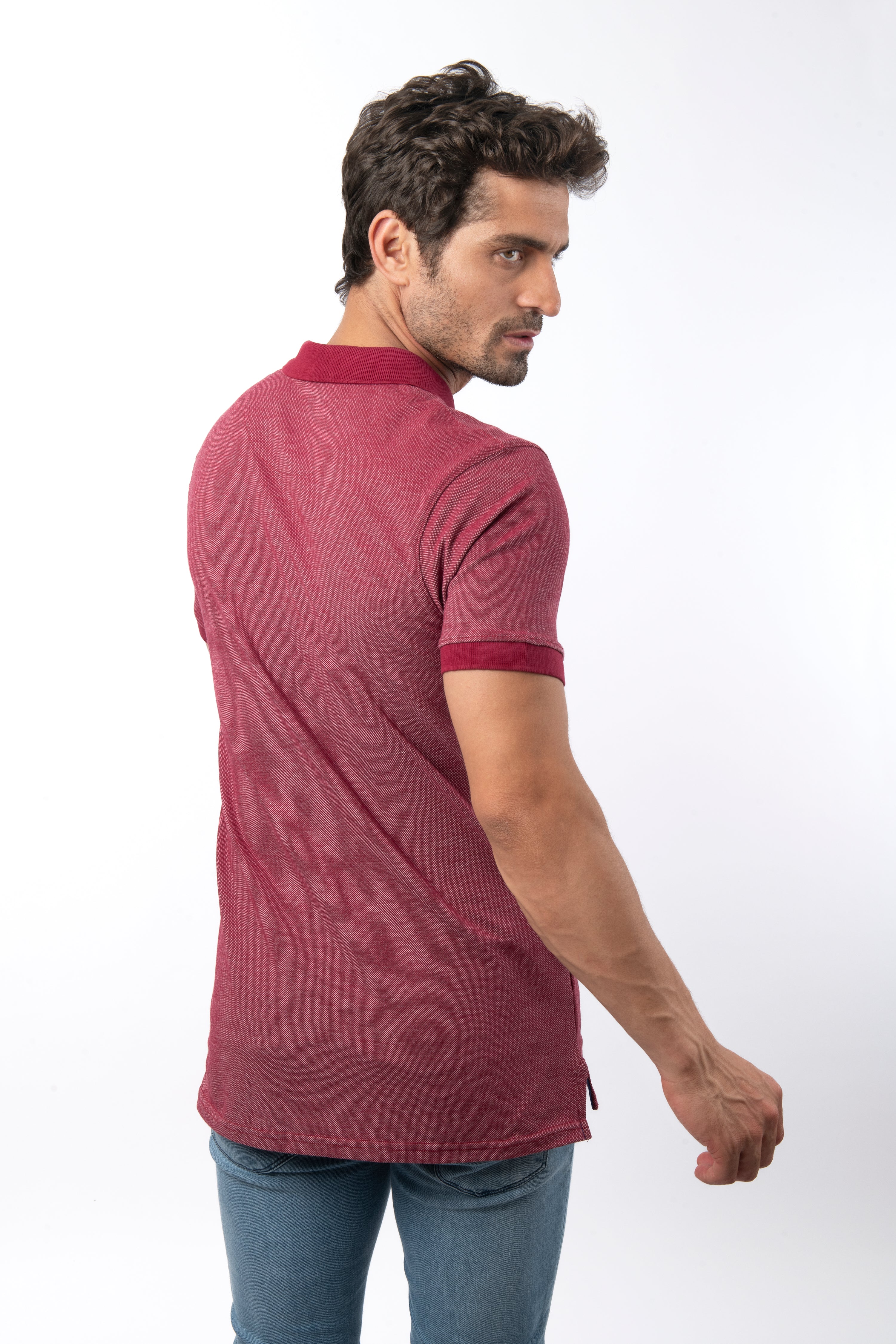 Pique Jacquard Claret Red Cotton Polo