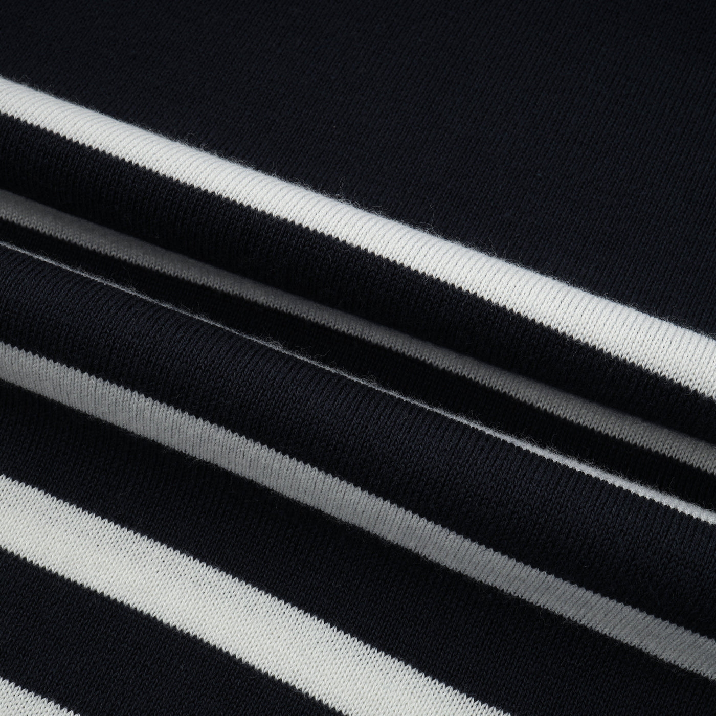 Knitted Striped Dark Navy & White Cotton Polo