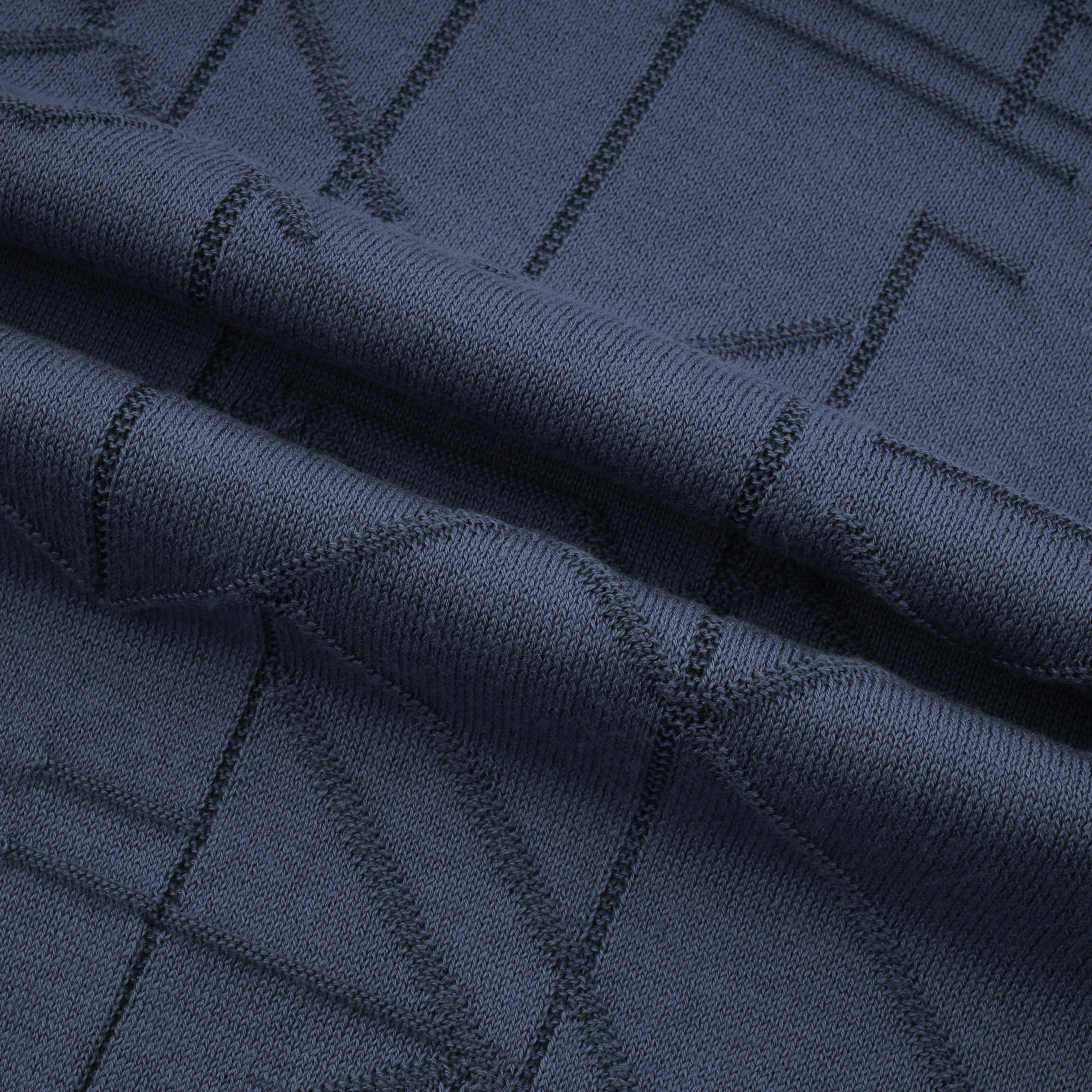 Jacquard Knitted Dark Navy Cotton Polo