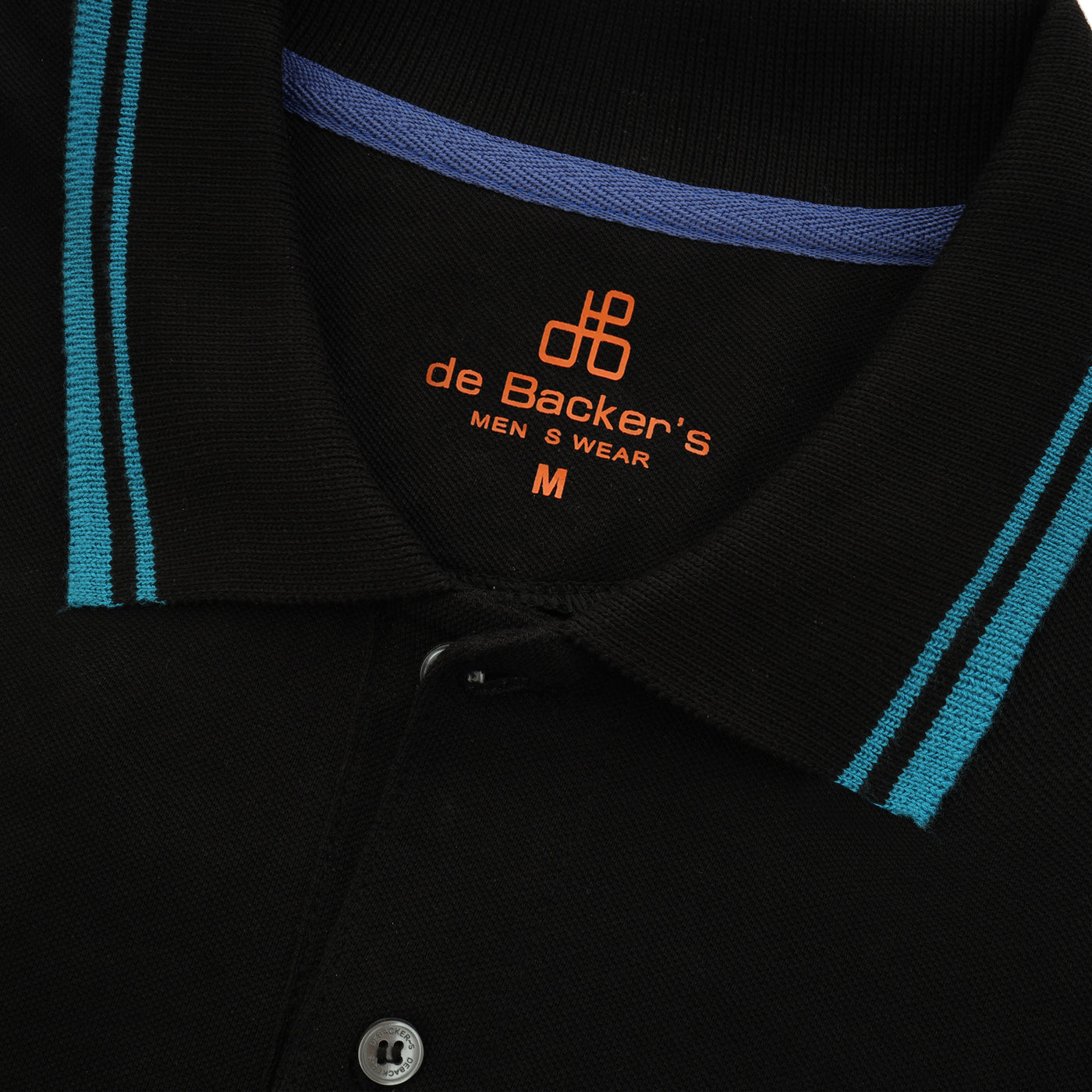 Pique Solid  Black Cotton Polo