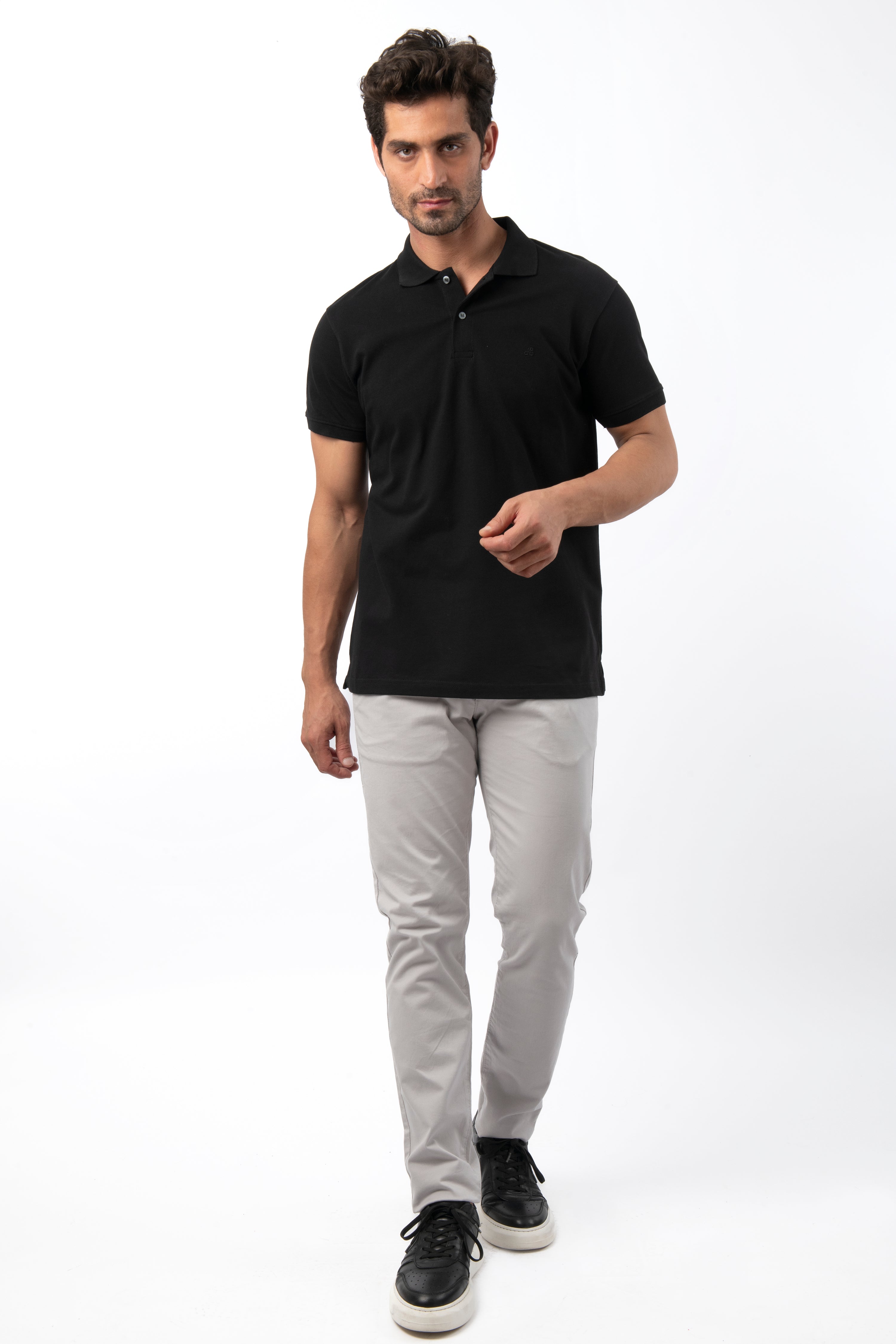 Pique Solid  Black Cotton Polo