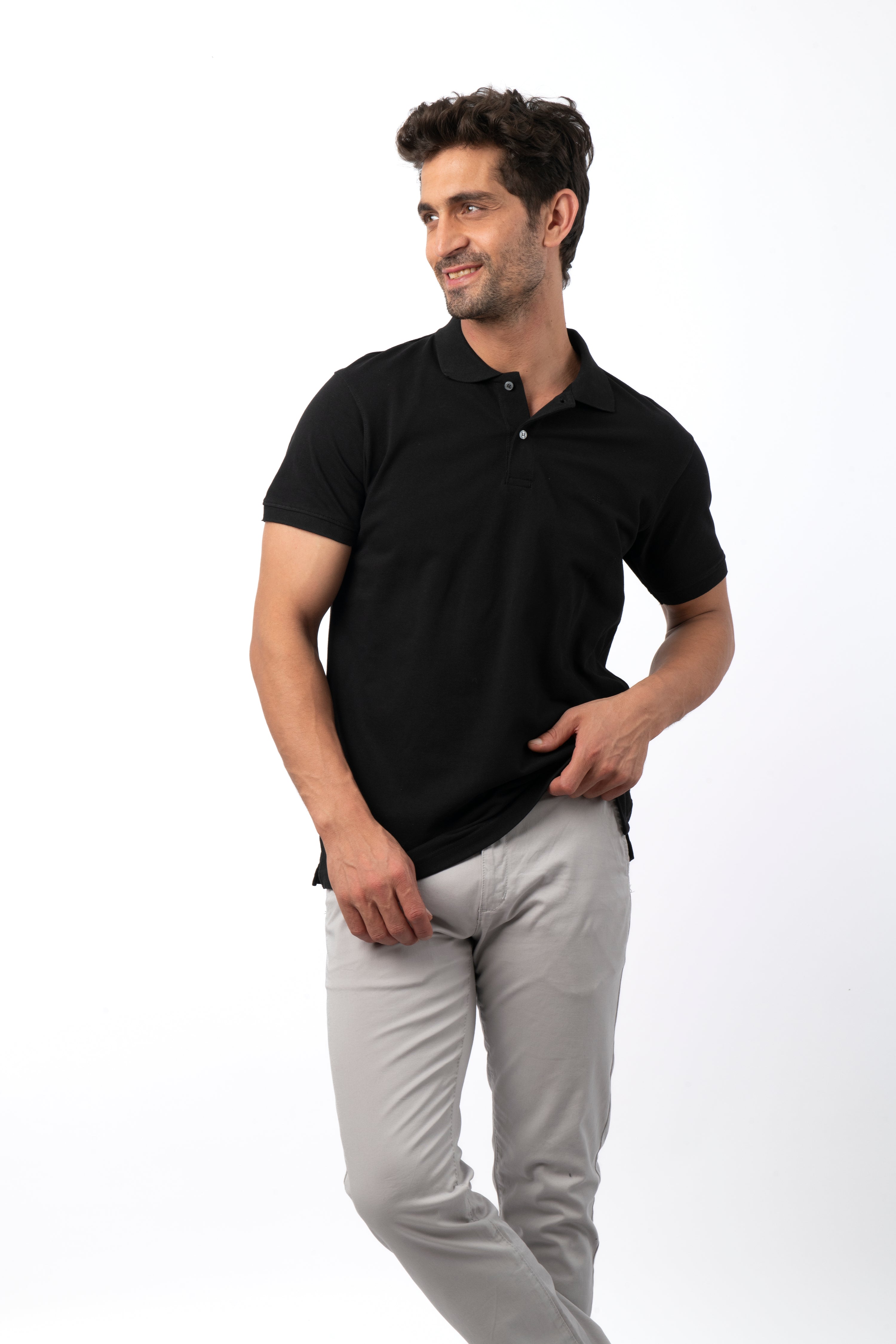 Pique Solid  Black Cotton Polo