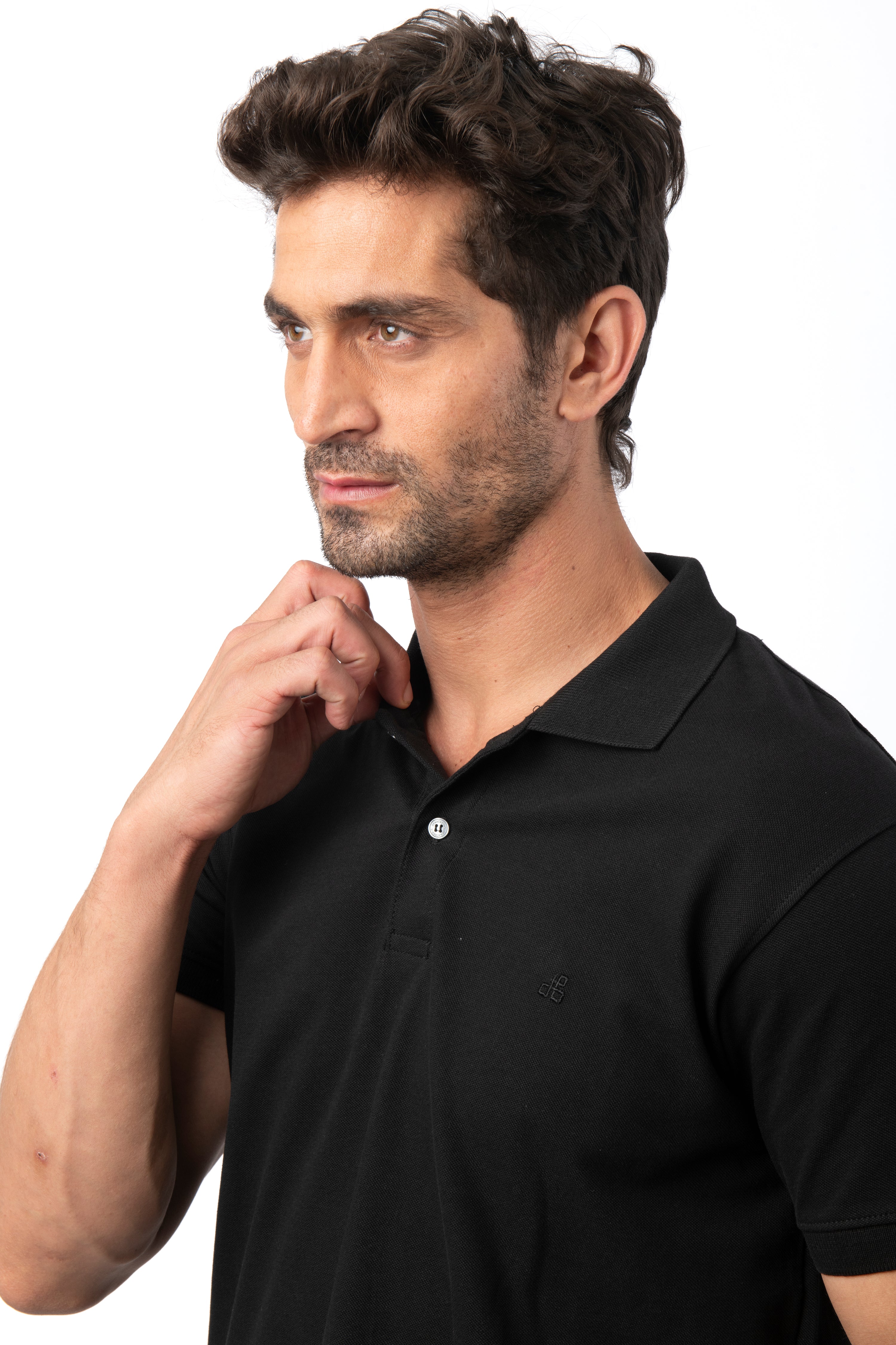 Pique Solid  Black Cotton Polo