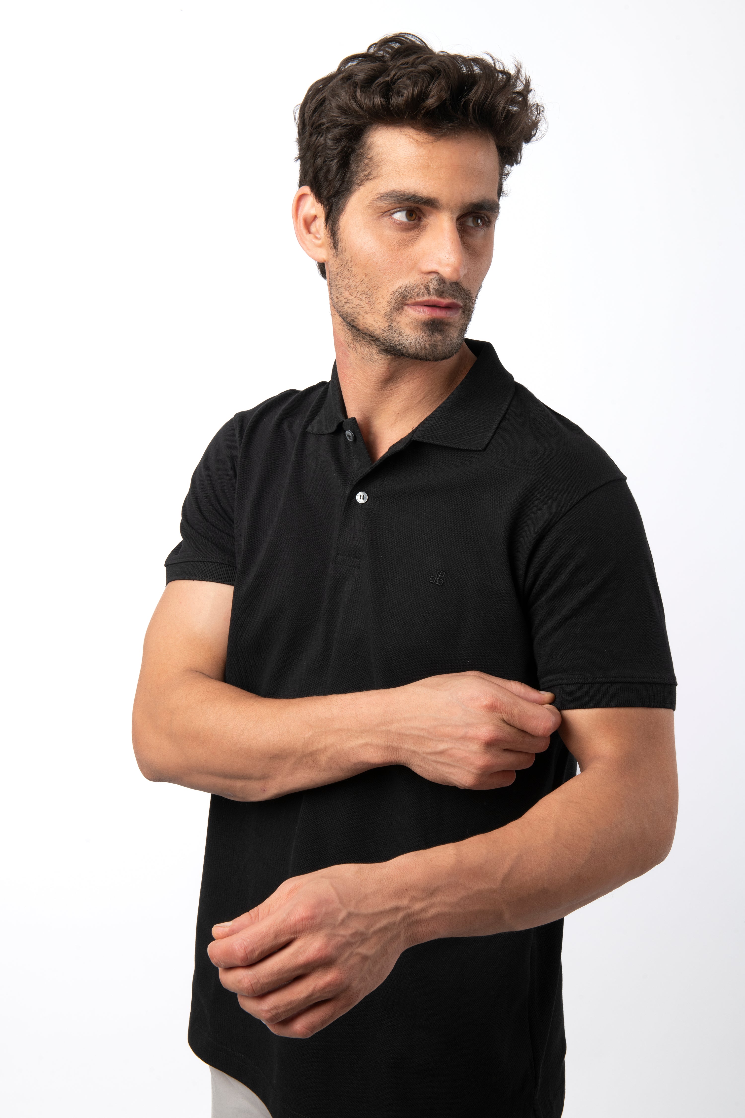 Pique Solid  Black Cotton Polo