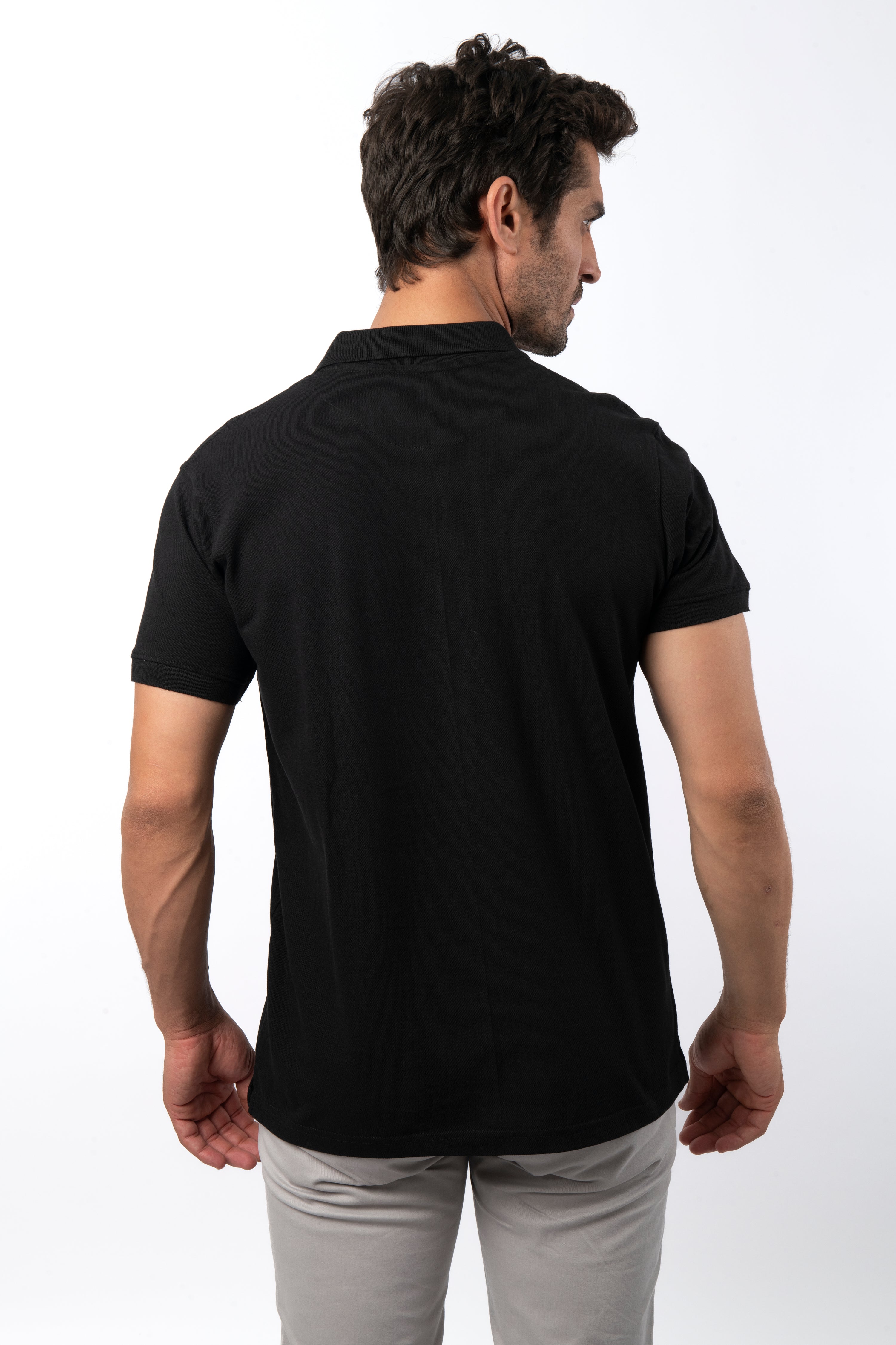 Pique Solid  Black Cotton Polo