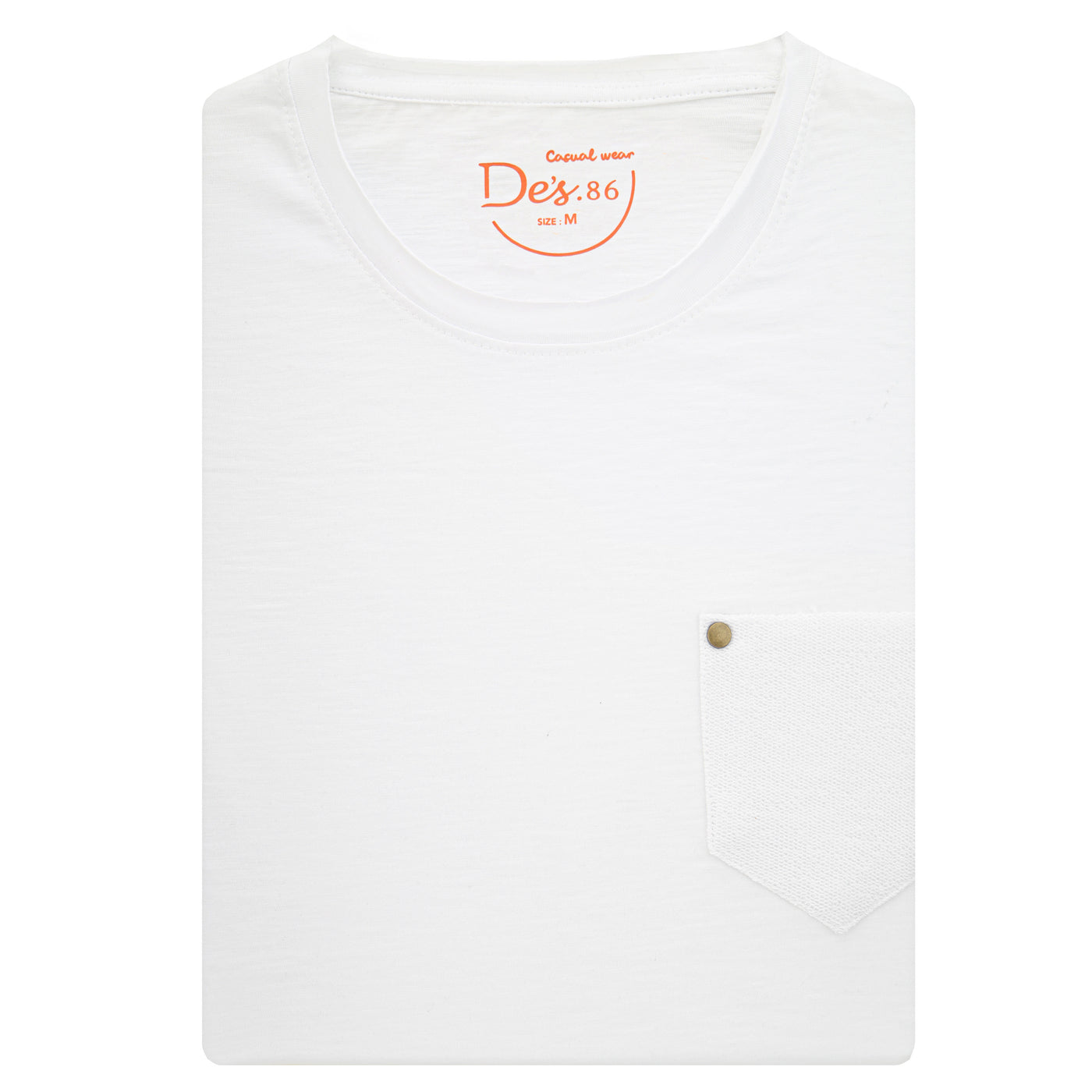 White Slim Solid Pocket Cotton Round T Shirt