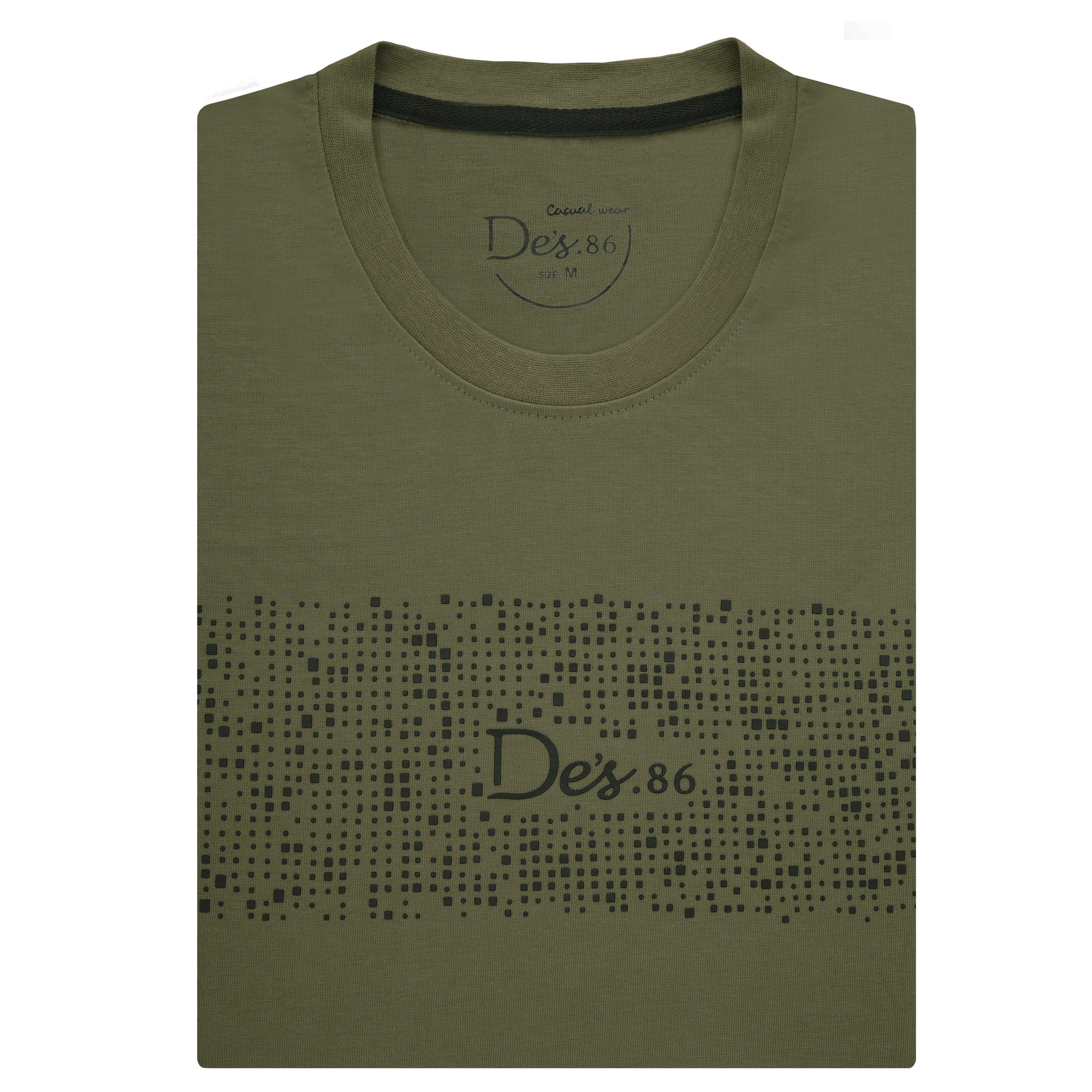 Slim Dark Olive Green Cotton Round T Shirt