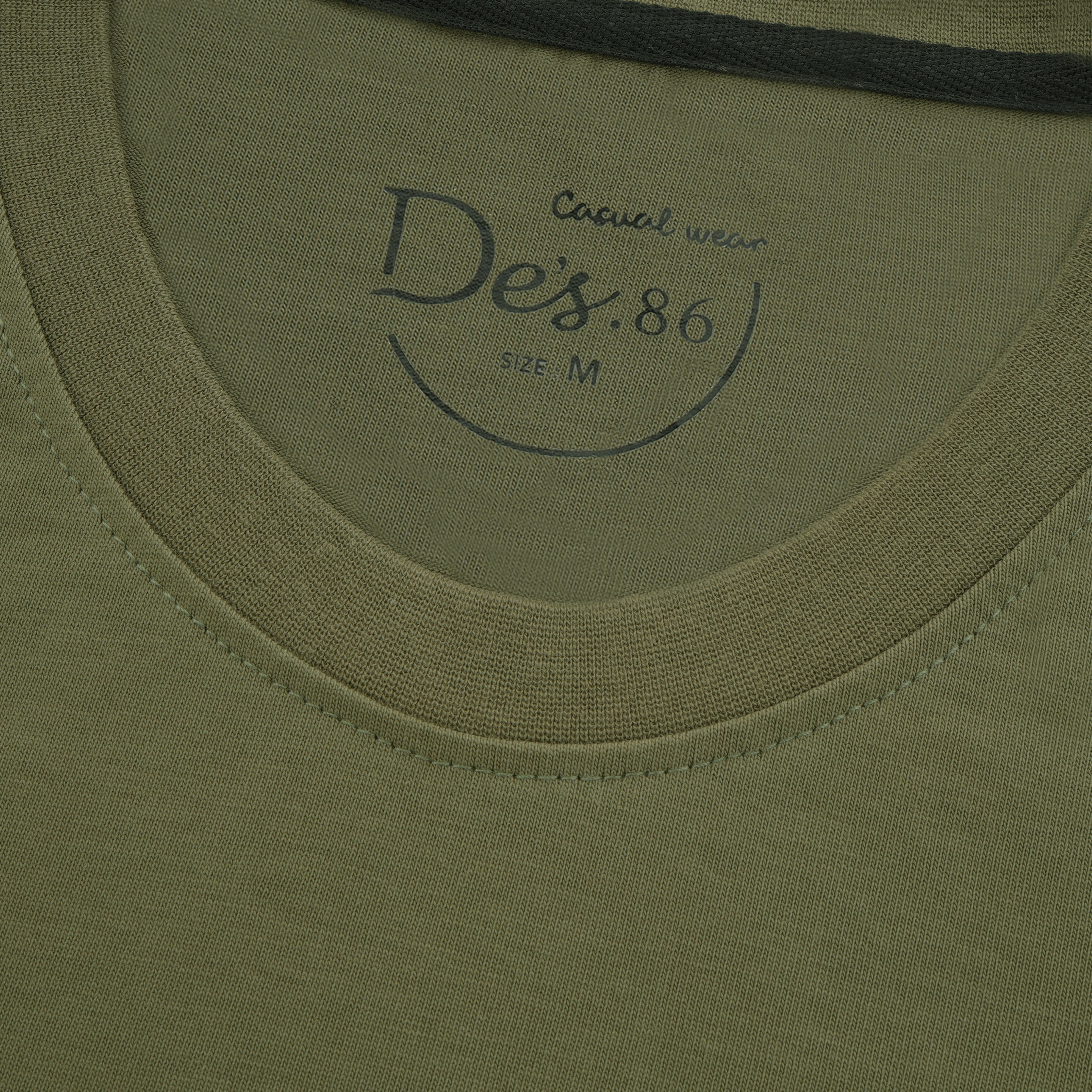 Slim Dark Olive Green Cotton Round T Shirt