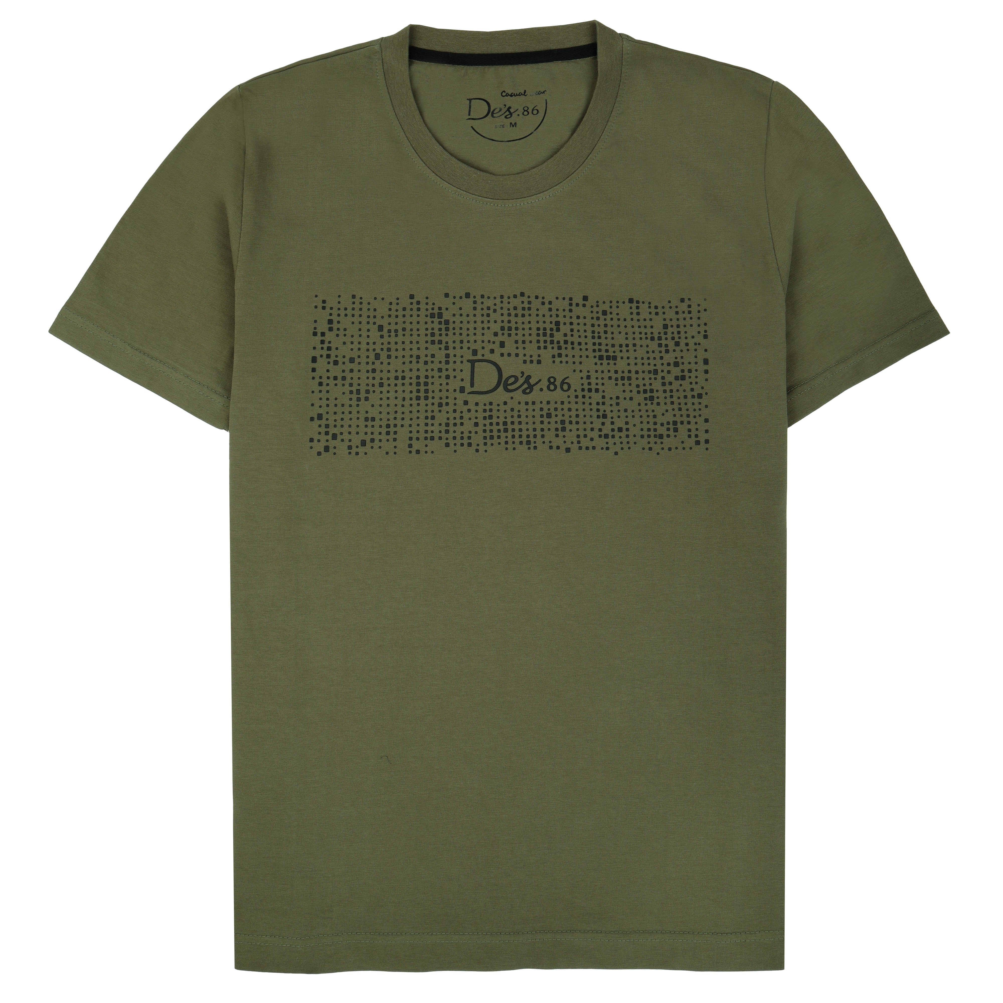 Slim Dark Olive Green Cotton Round T Shirt