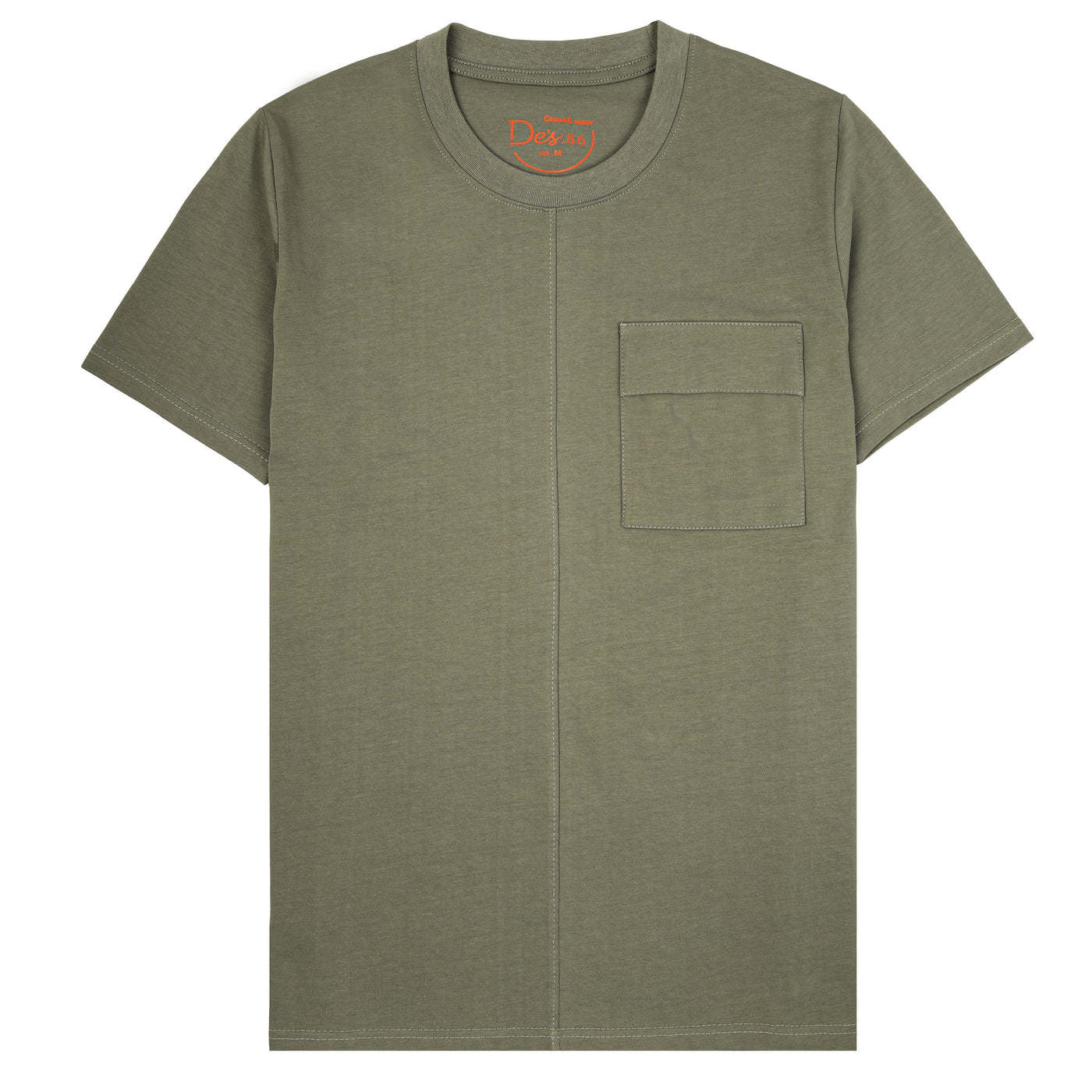 Dark Green Solid Pocket Round T Shirt