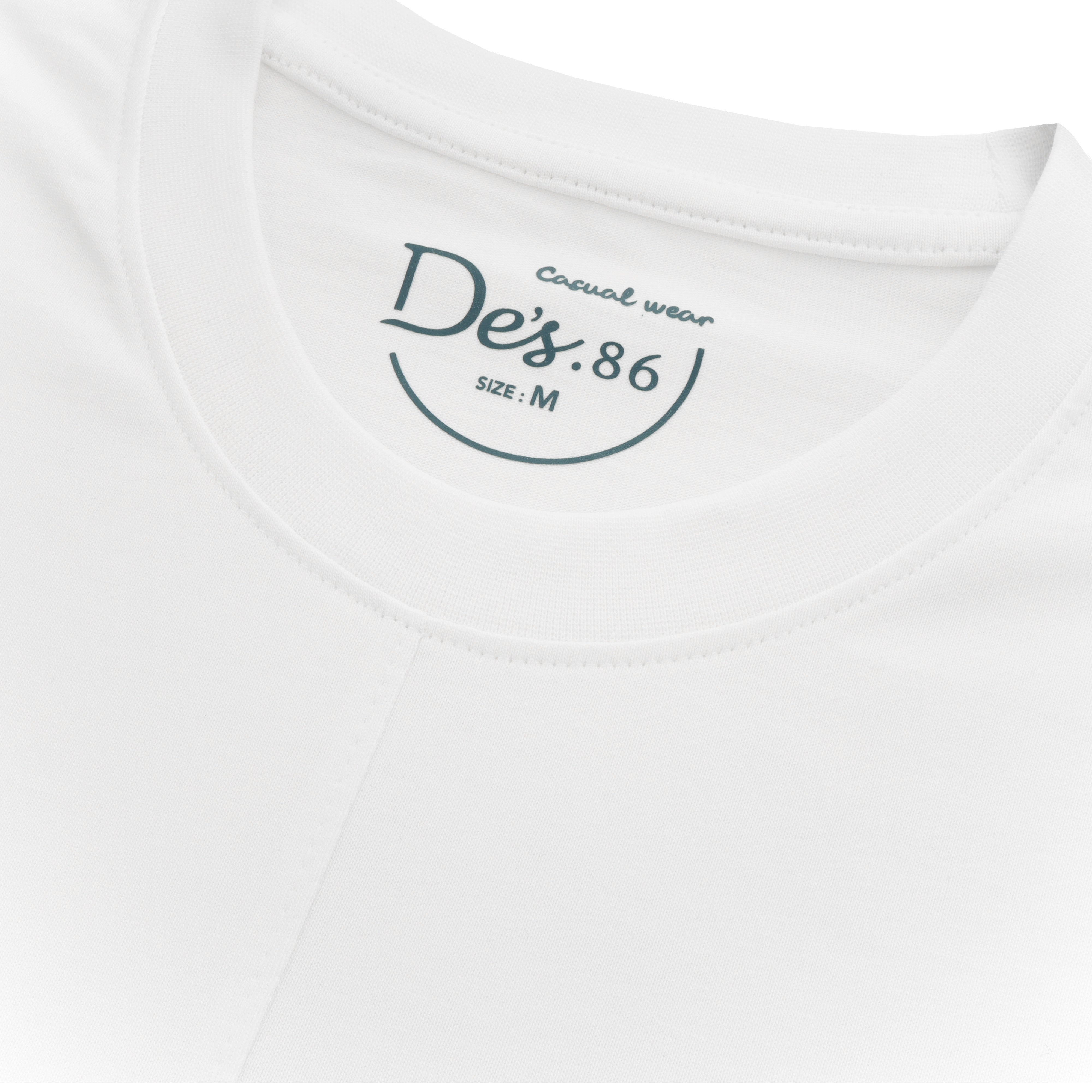 White Solid Pocket Cotton Round T Shirt