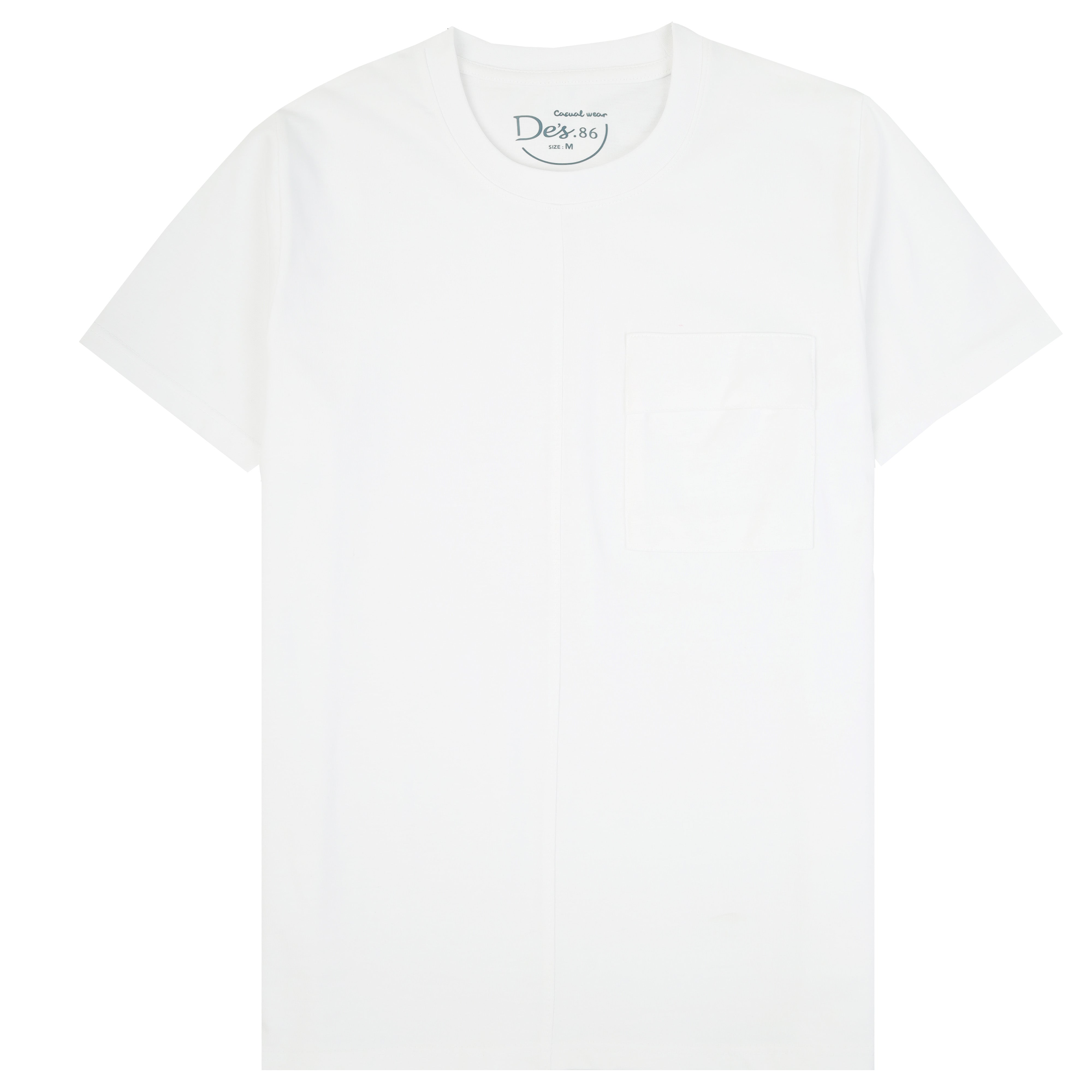 White Solid Pocket Cotton Round T Shirt