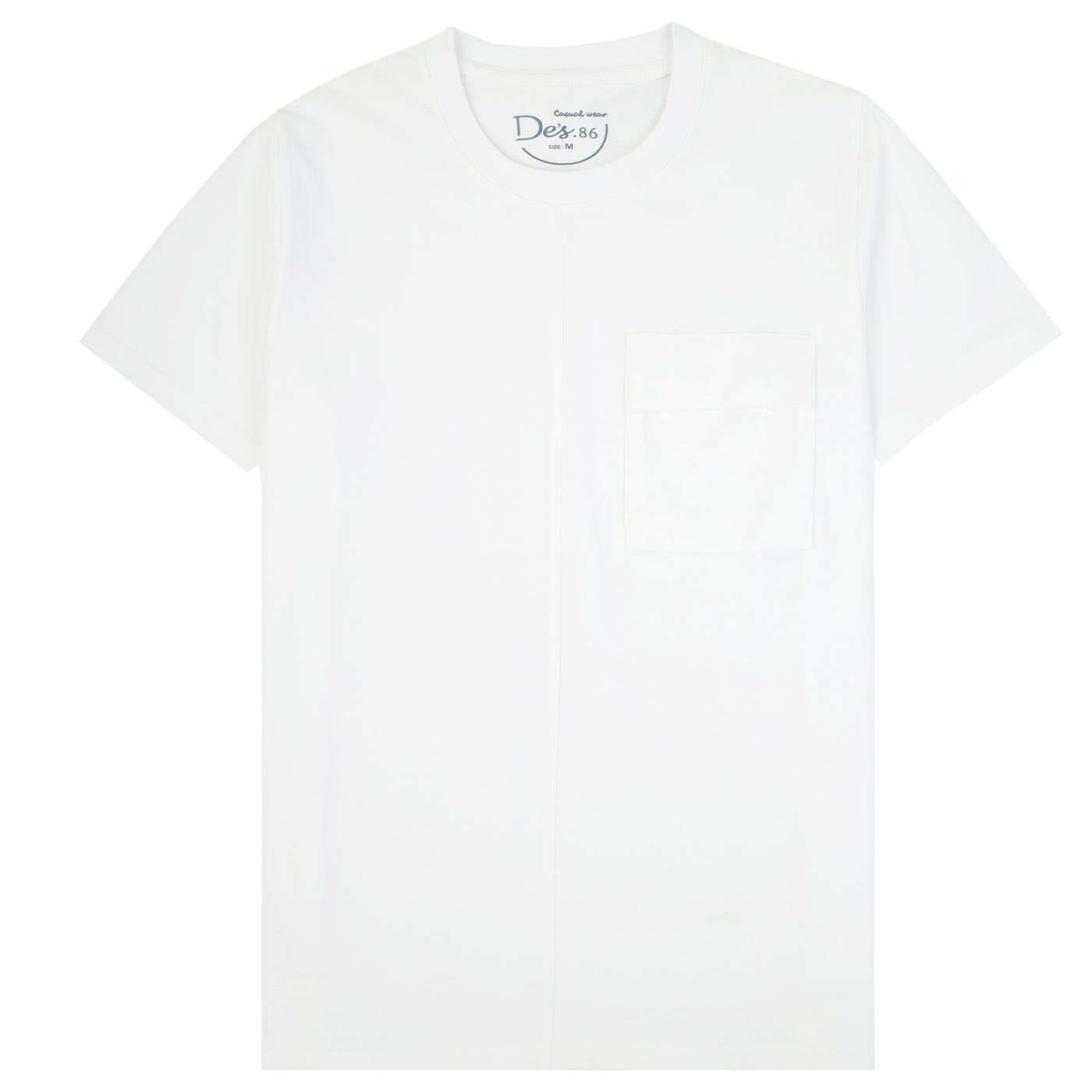 White Solid Pocket Cotton Round T Shirt