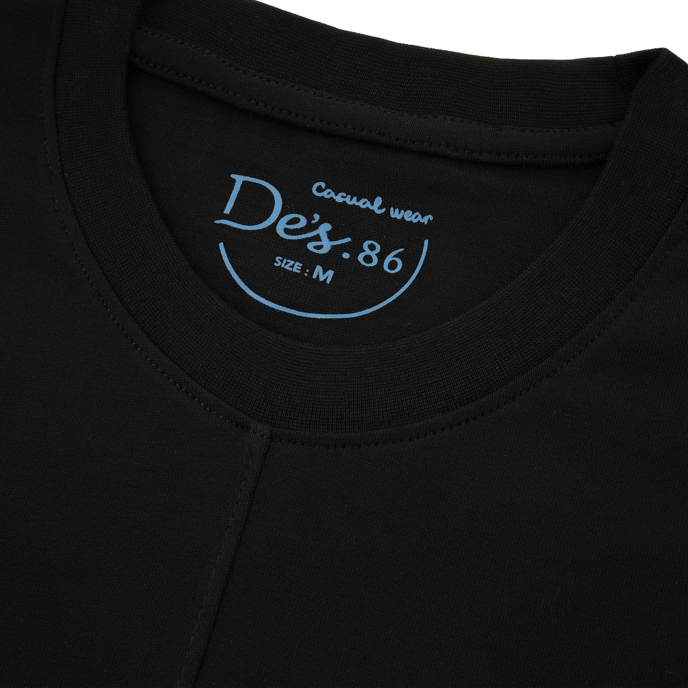 Black Solid Pocket Cotton Round T Shirt