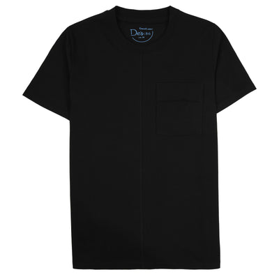 Black Solid Pocket Cotton Round T Shirt