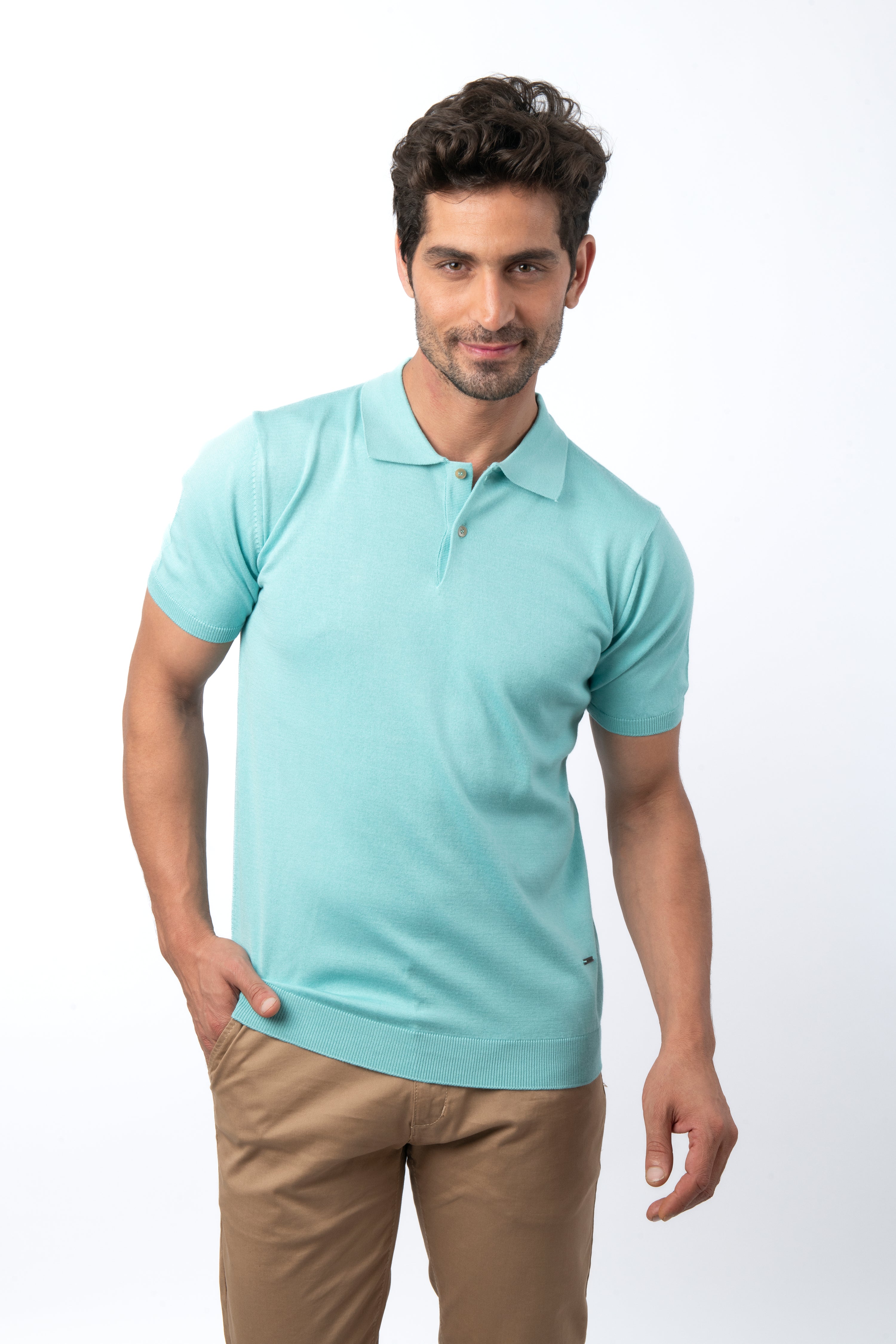 Plian Ice Blue Cotton Knitted Polo