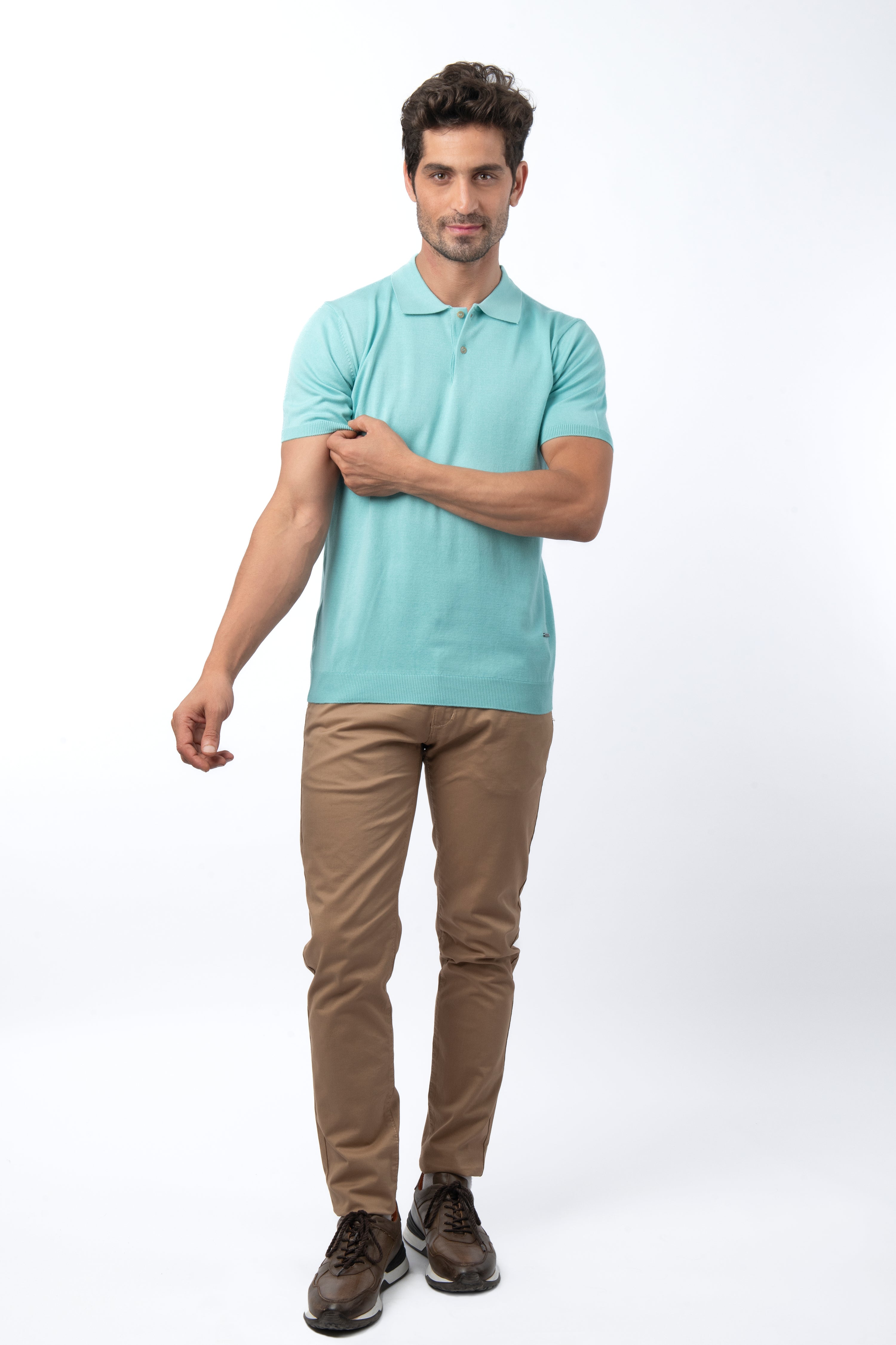 Plian Ice Blue Cotton Knitted Polo