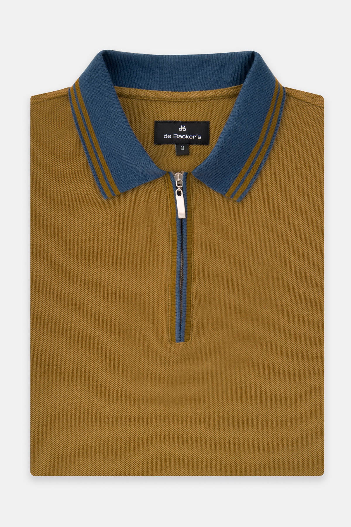 Pique Solid Golden Brown Zip-Up Polo - 1