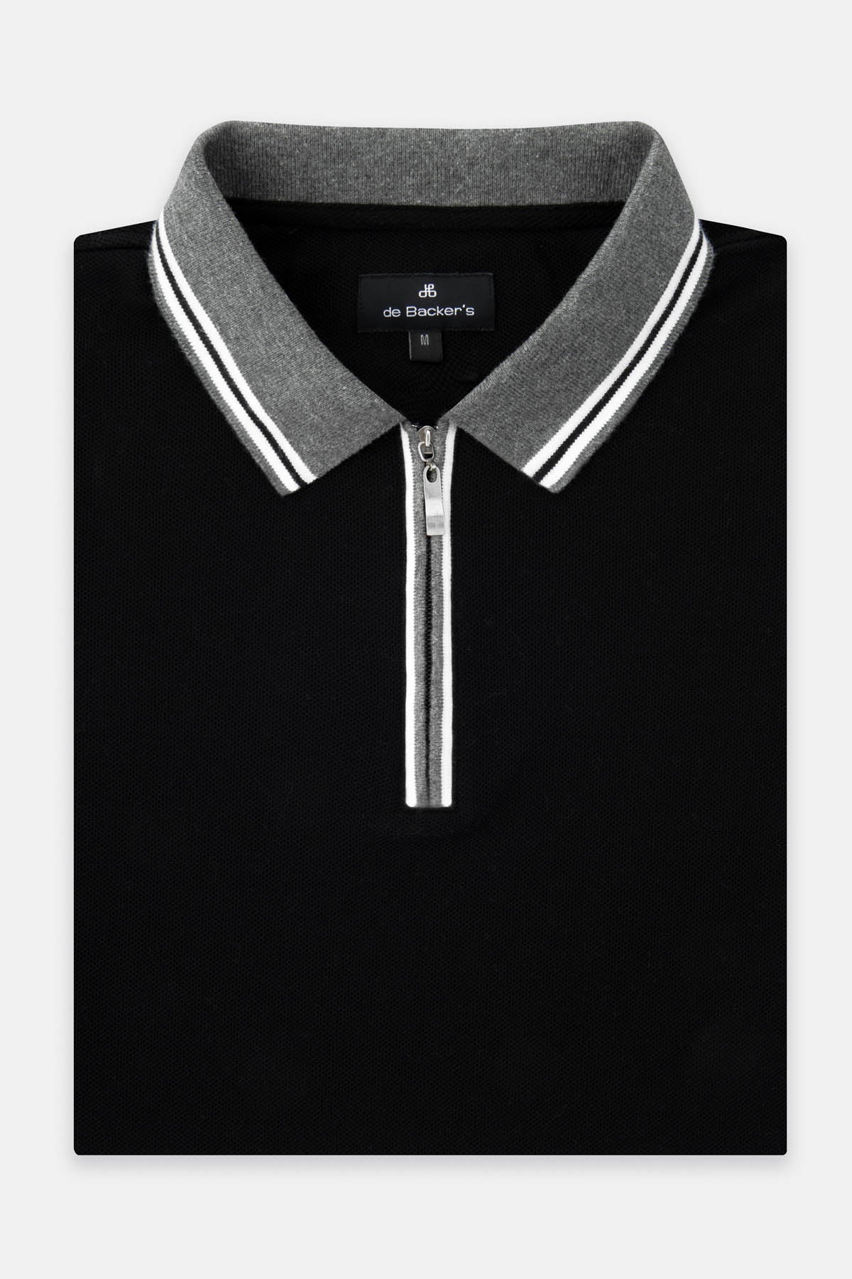 Pique Solid Black Zip-Up Polo