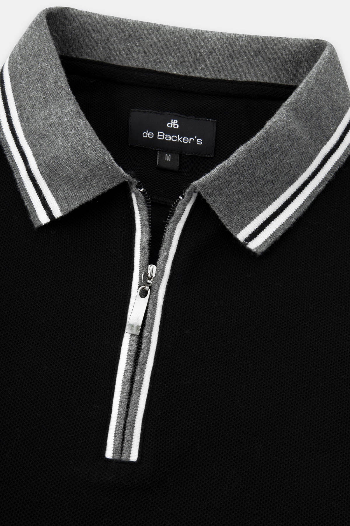 Pique Solid Black Zip-Up Polo