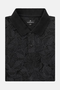 Printed Pique Black Polo - 1