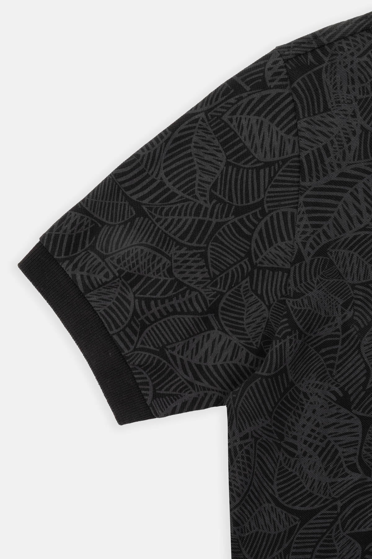 Printed Pique Black Polo