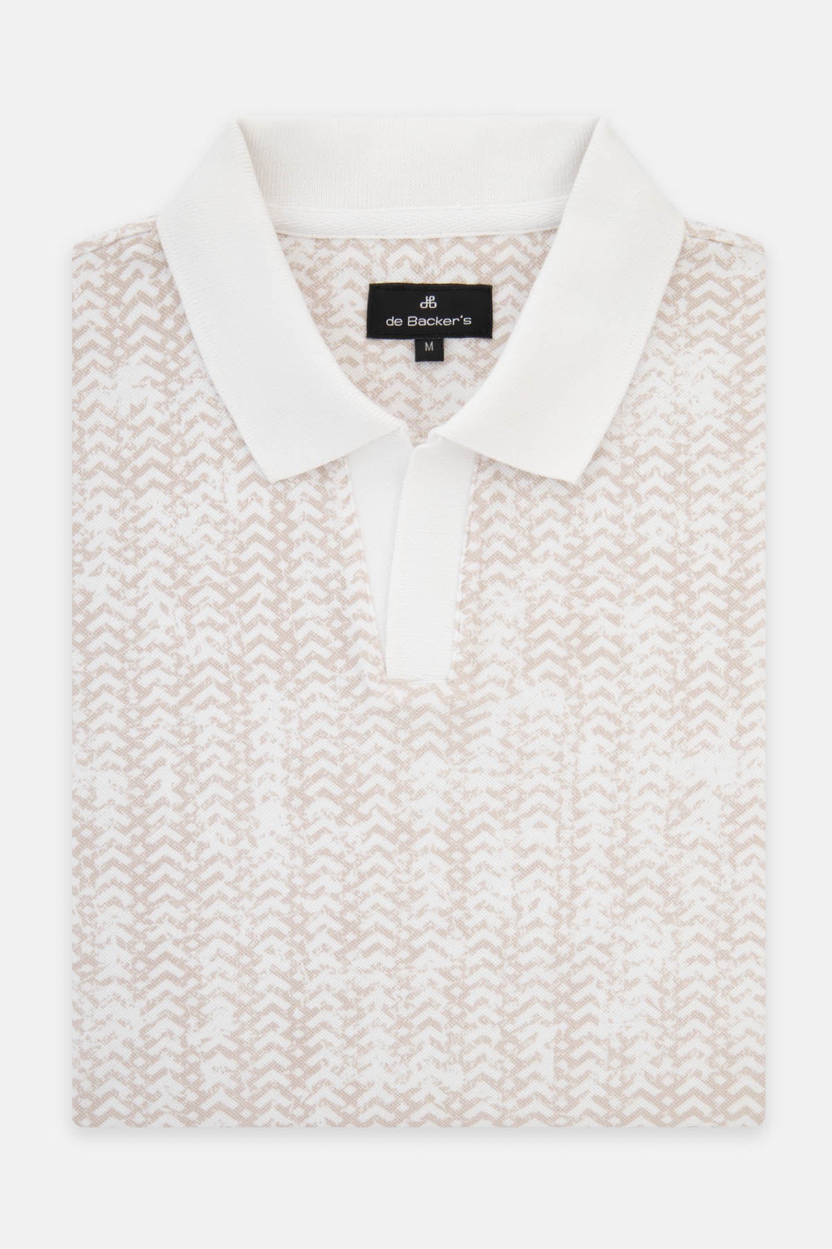 Printed Pique Cream V-Neck Polo