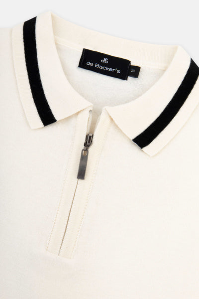 Solid Knitted Isabelline White Polo