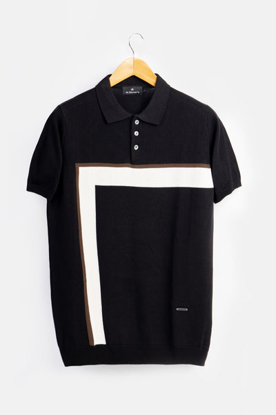 Trio-Colored Knitted Black Polo