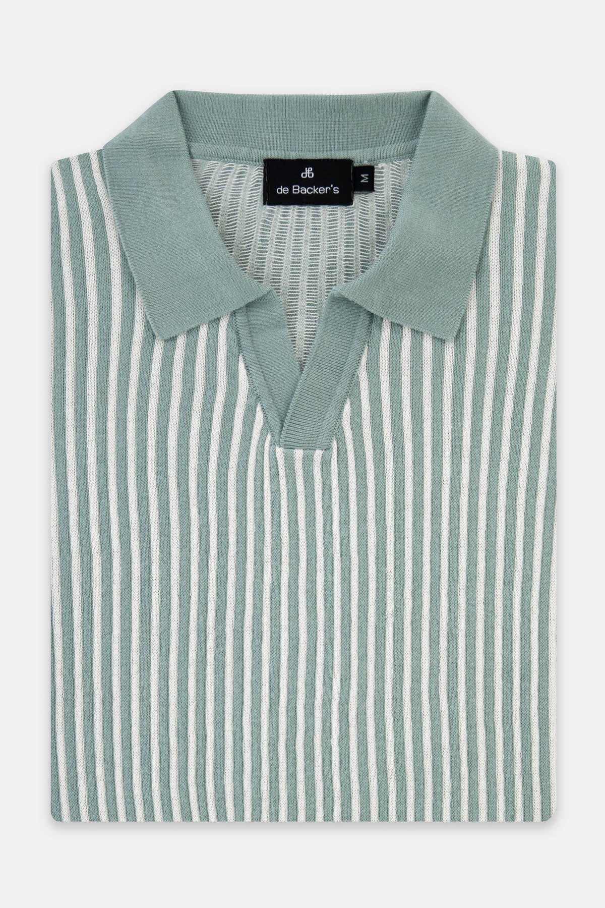 Striped Knitted Hooker's Green V-Neck Polo