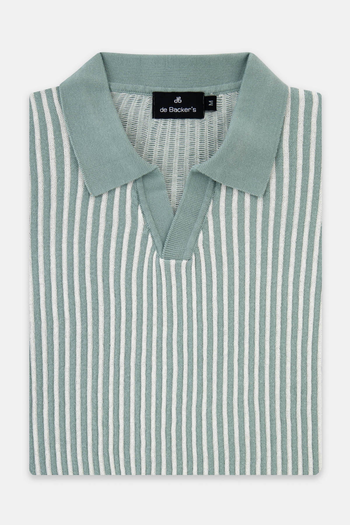 Striped Knitted Hooker's Green V-Neck Polo - 1