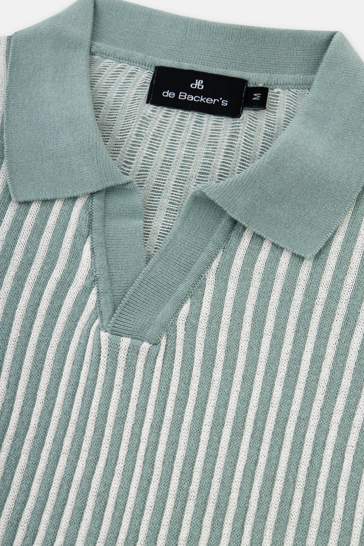Striped Knitted Hooker's Green V-Neck Polo - 2