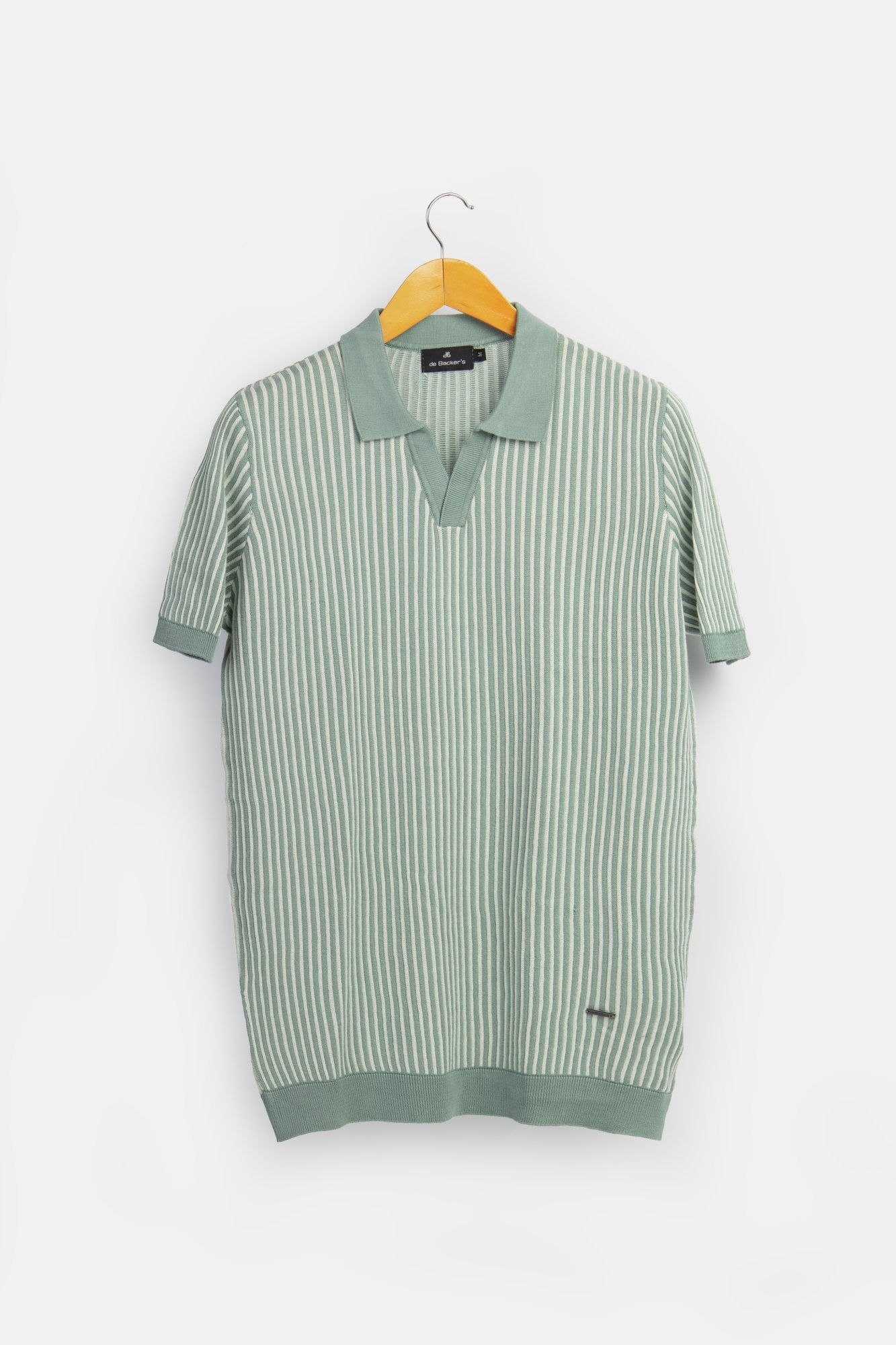 Striped Knitted Hooker's Green V-Neck Polo