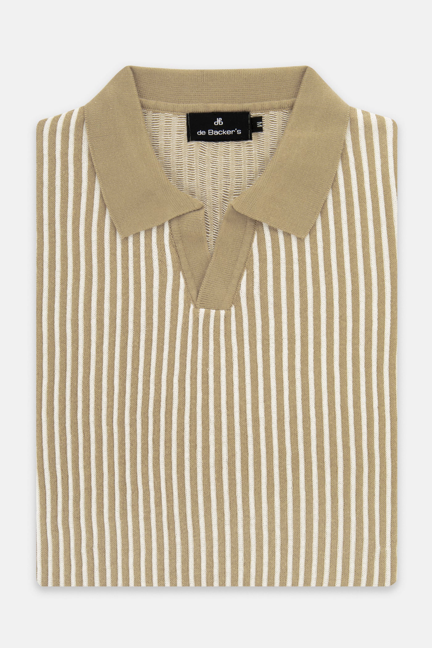 Striped Knitted Khaki & White V-Neck Polo