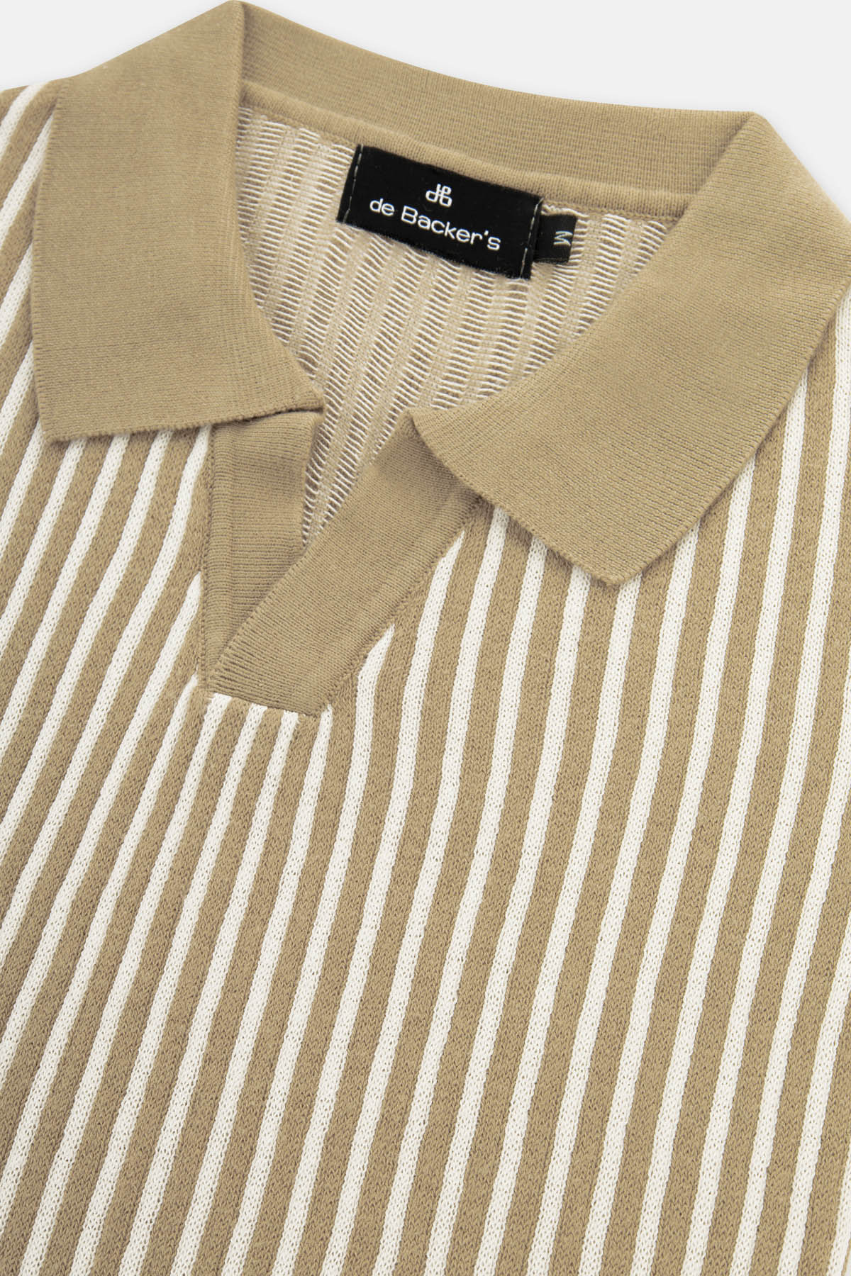 Striped Knitted Khaki & White V-Neck Polo