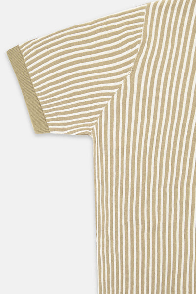 Striped Knitted Khaki & White V-Neck Polo